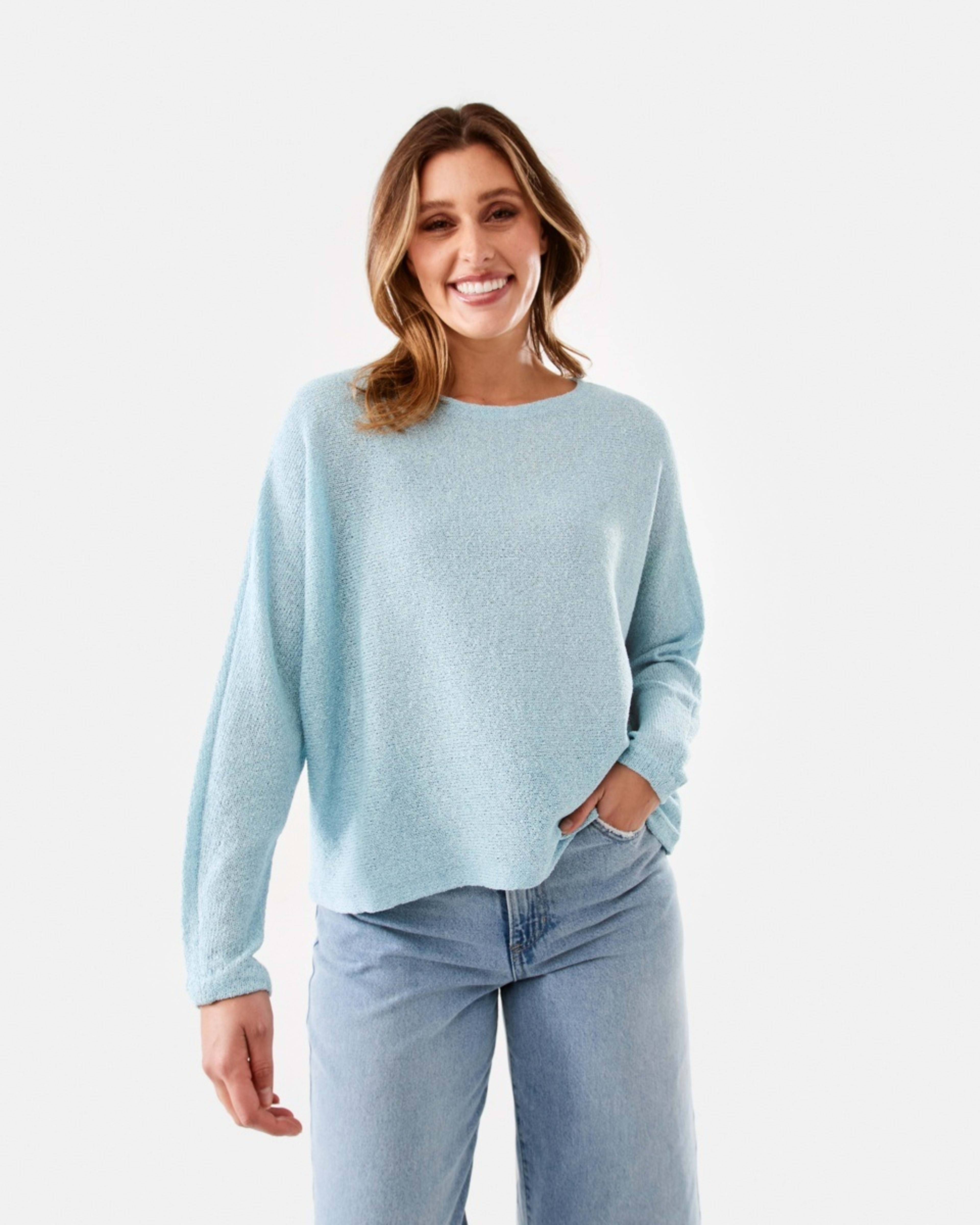 1 Open Knit Batwing Sleeve Jumper Dream Blue, 1 of 6