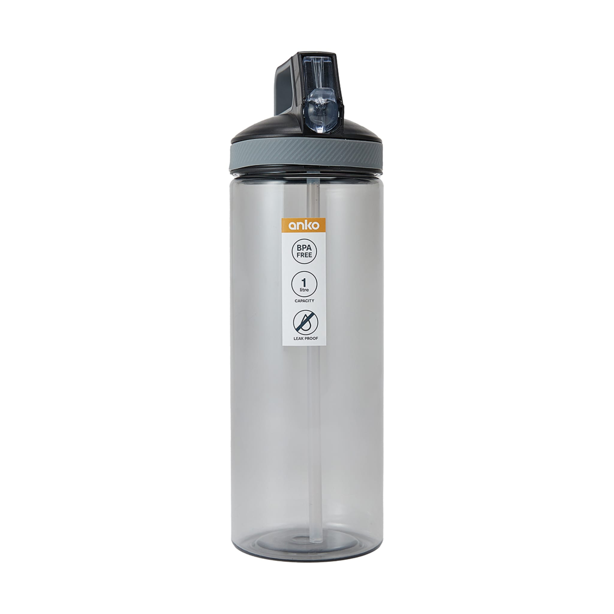 1L Charcoal Flip Top Drink Bottle with Handle Kmart