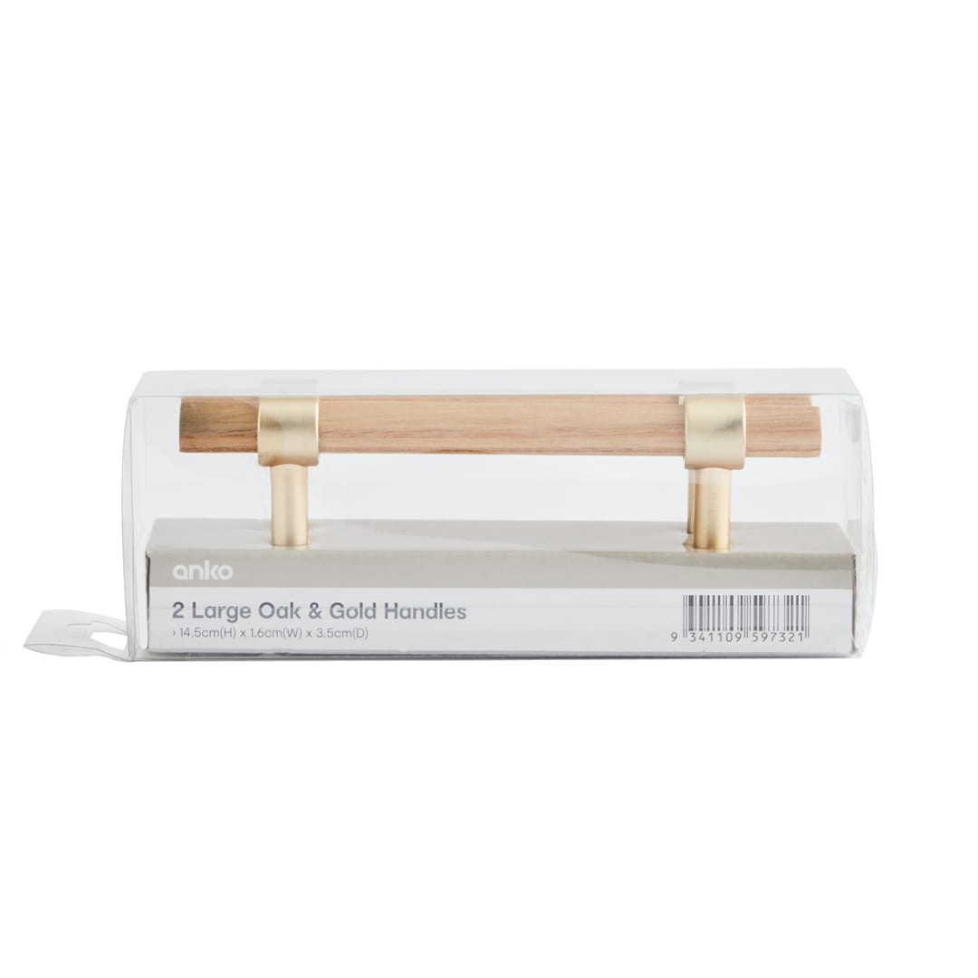 2 Pack Large Oak and Gold Look Handles Kmart
