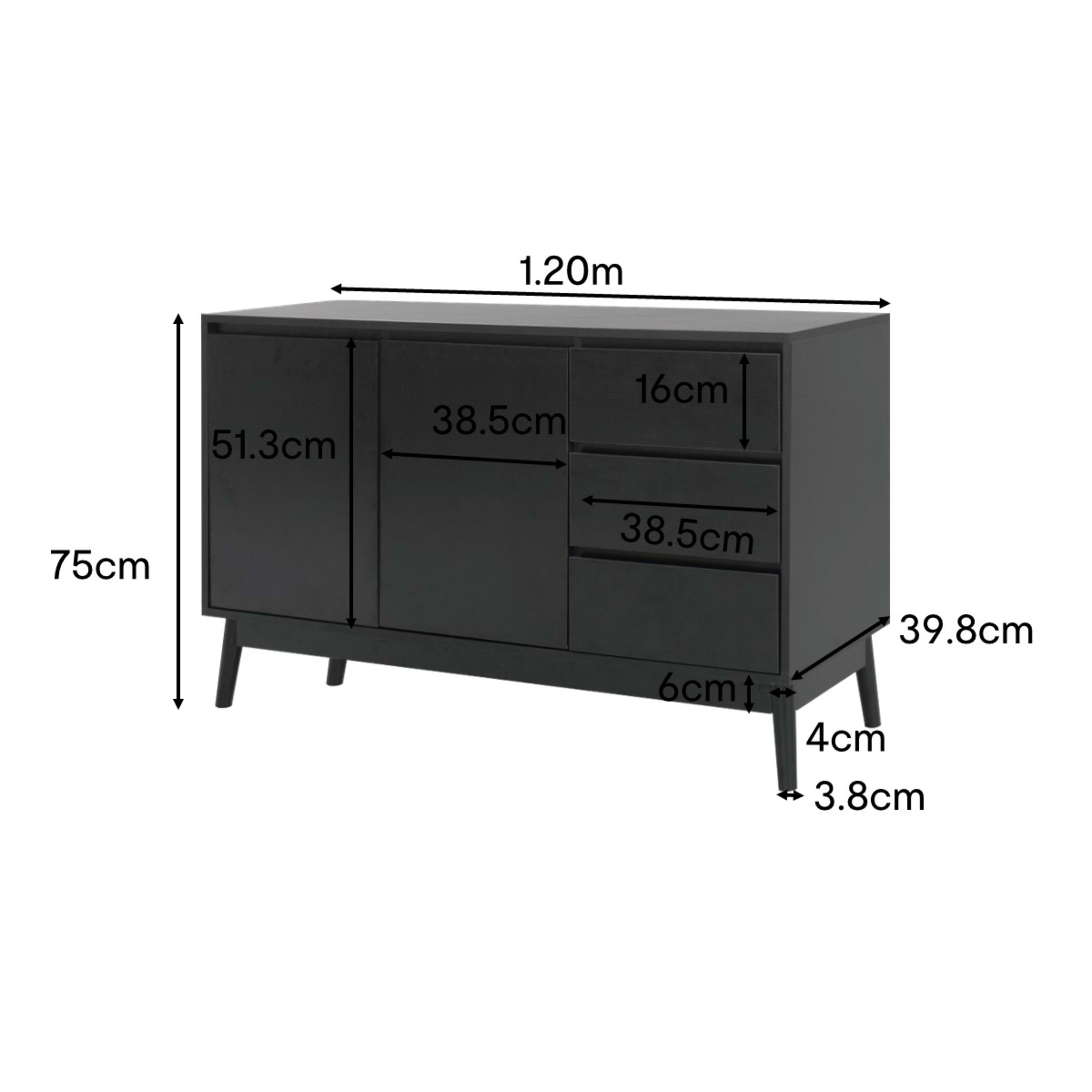 10 Thorne Buffet Unit with  Adjustable Shelves - Black, 10 of 10