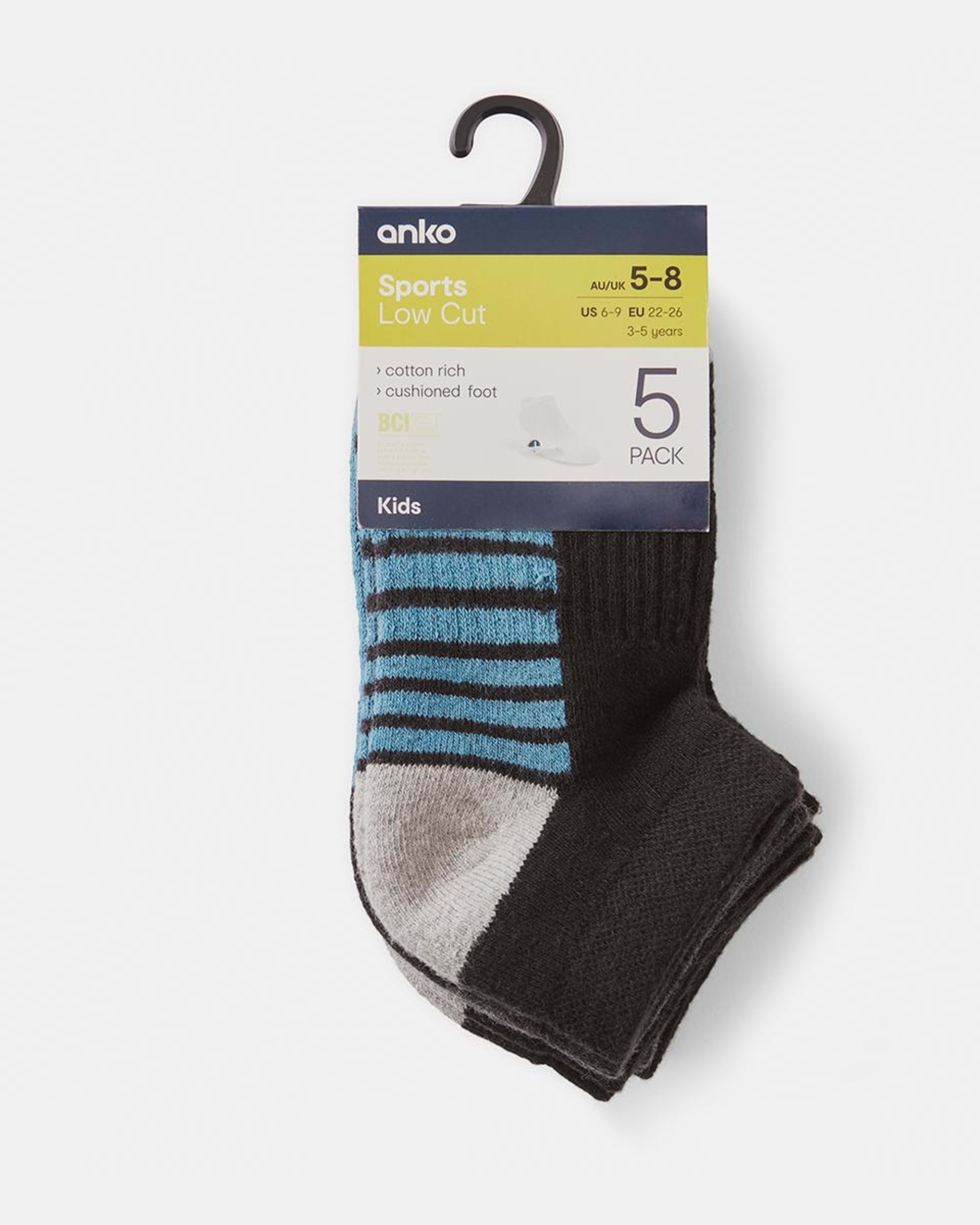 1 5 Pack Active Kids Low Cut Socks BLACK, 1 of 3