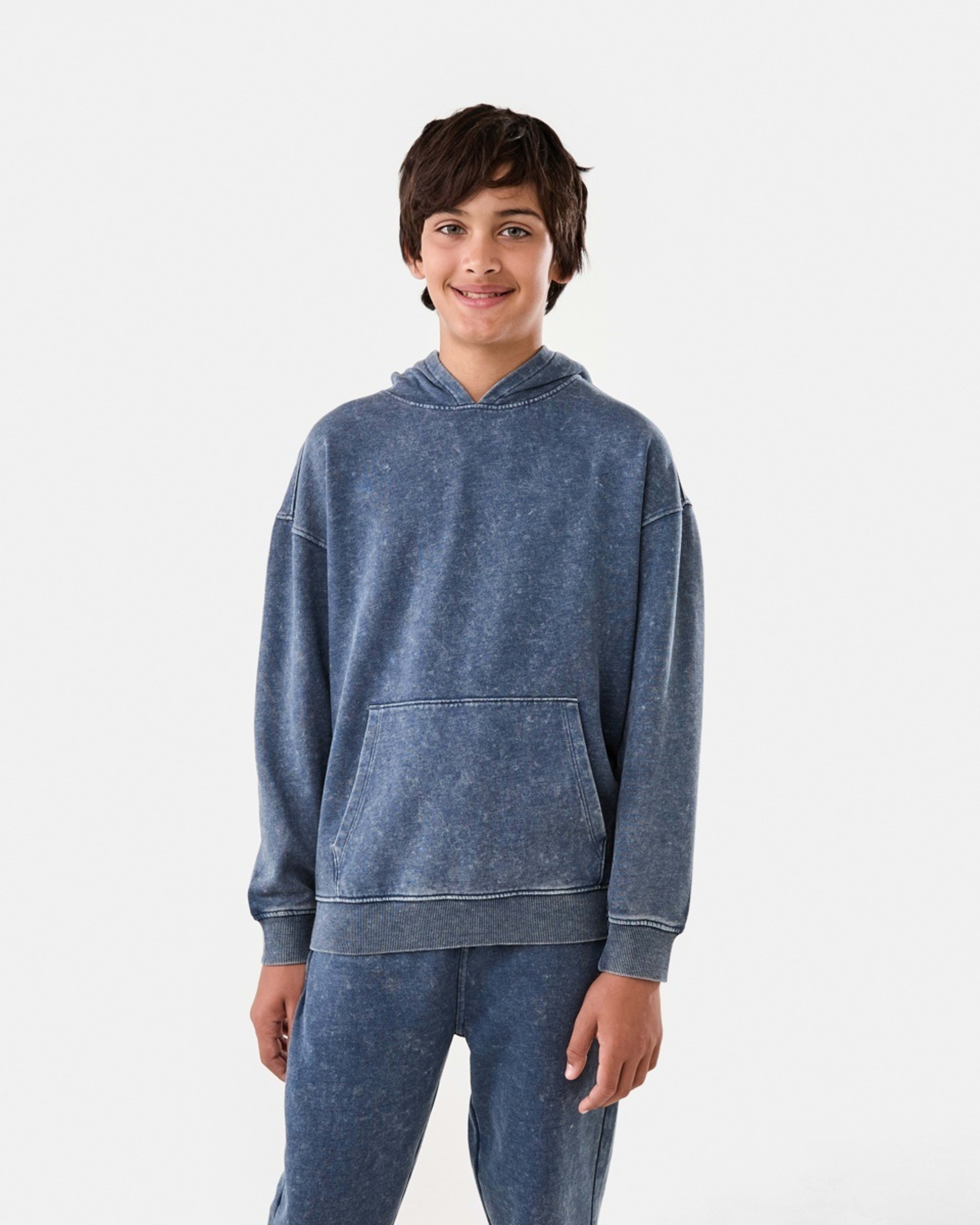 1 Oversized Washed Hoodie with Pocket Wash Blue, 1 of 8