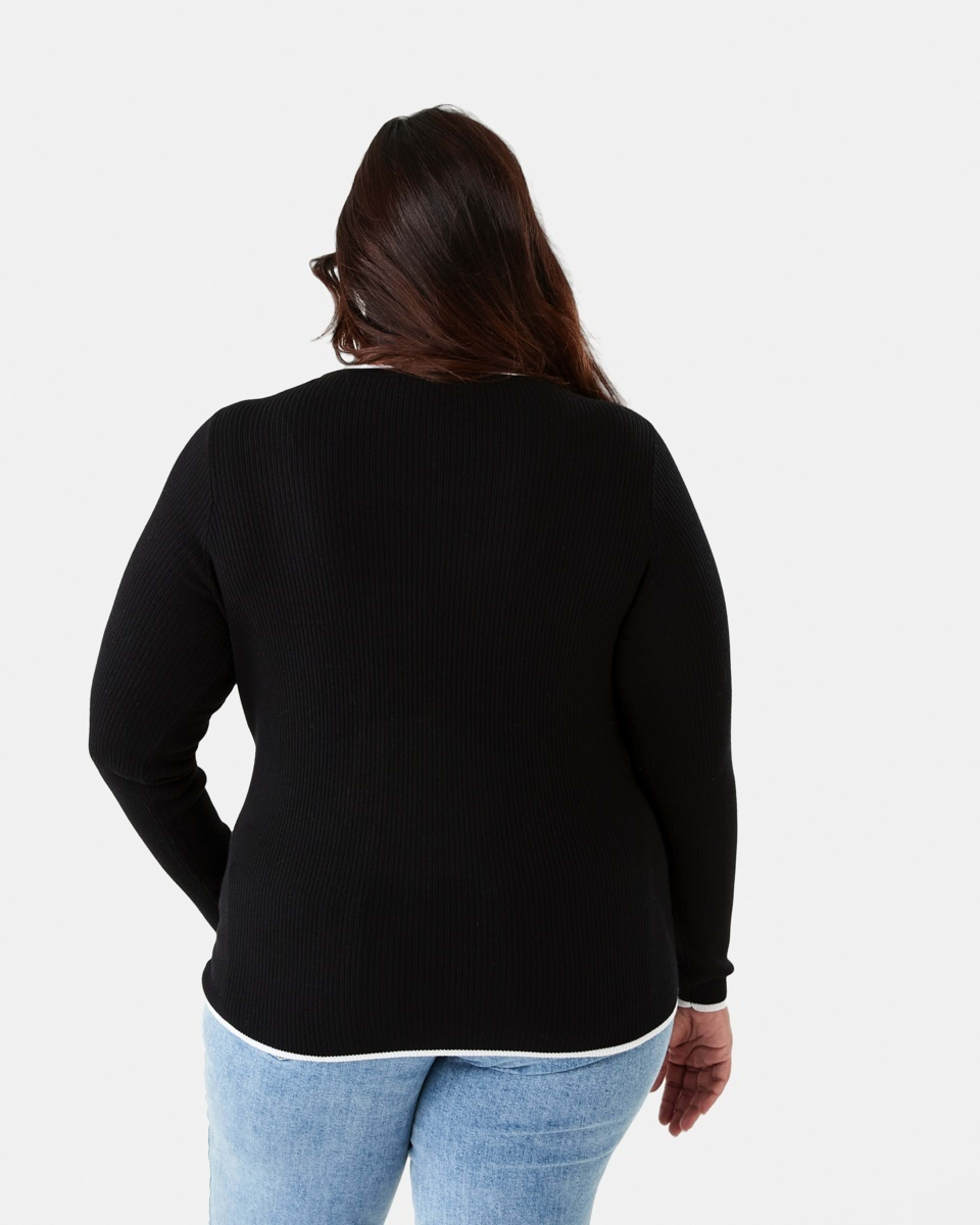 3 Curve Contrast Tipping Long Sleeve Top Black, 3 of 6