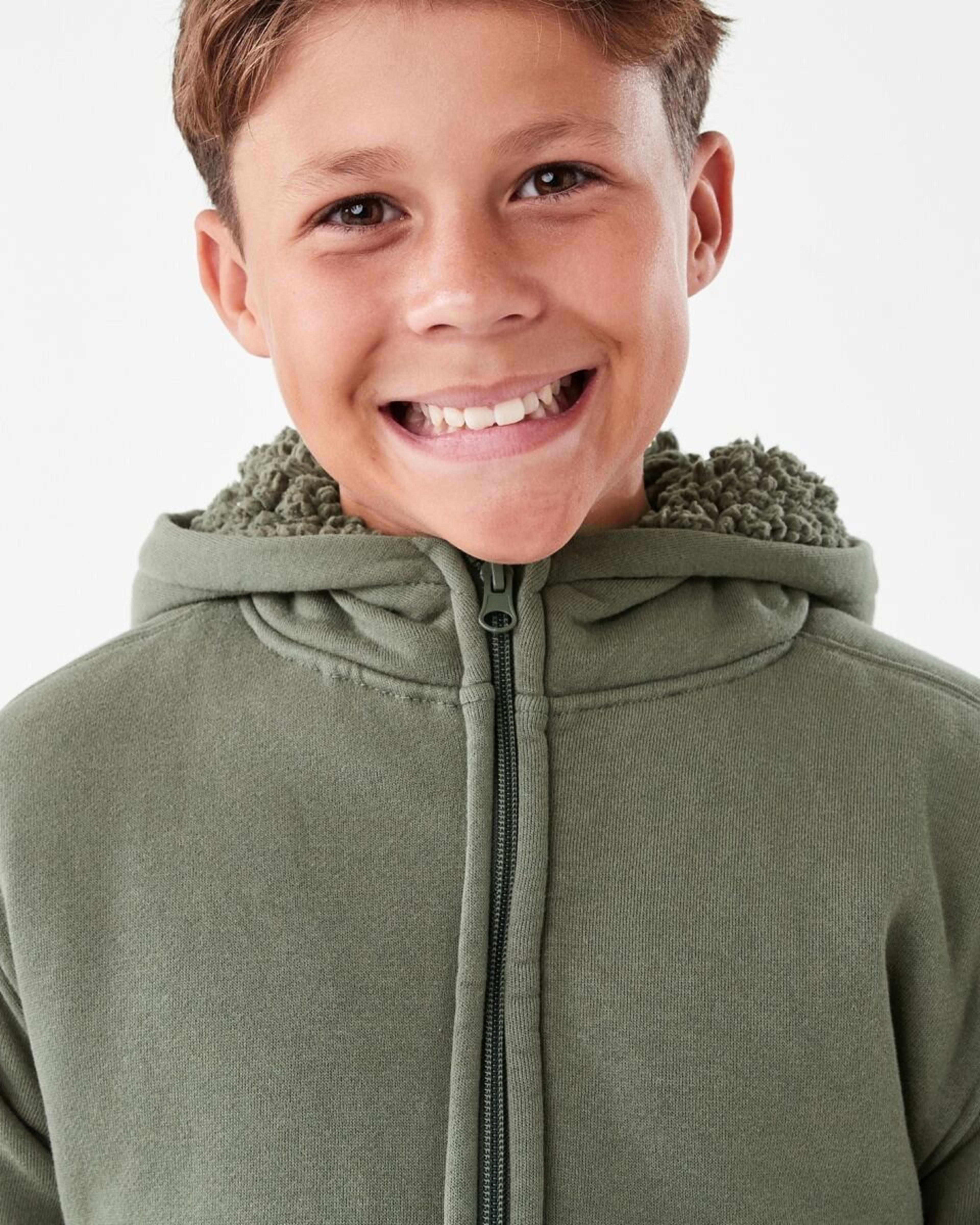 3 Sherpa Lined Zip Through Hoodie Grn 4 Leaf, 3 of 7