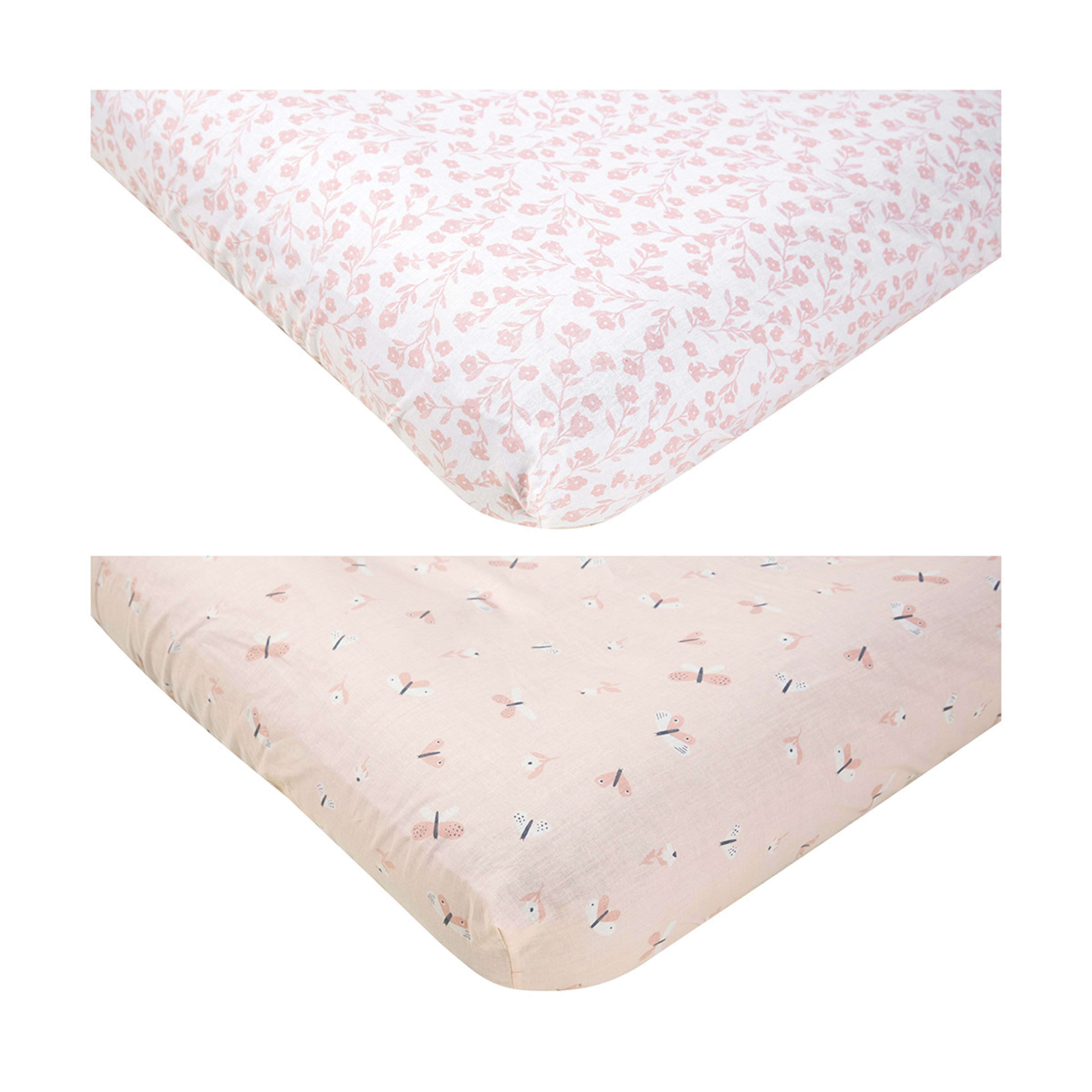 1 2 Pack Fitted Cotton Cot Sheets - Butterfly, 1 of 6