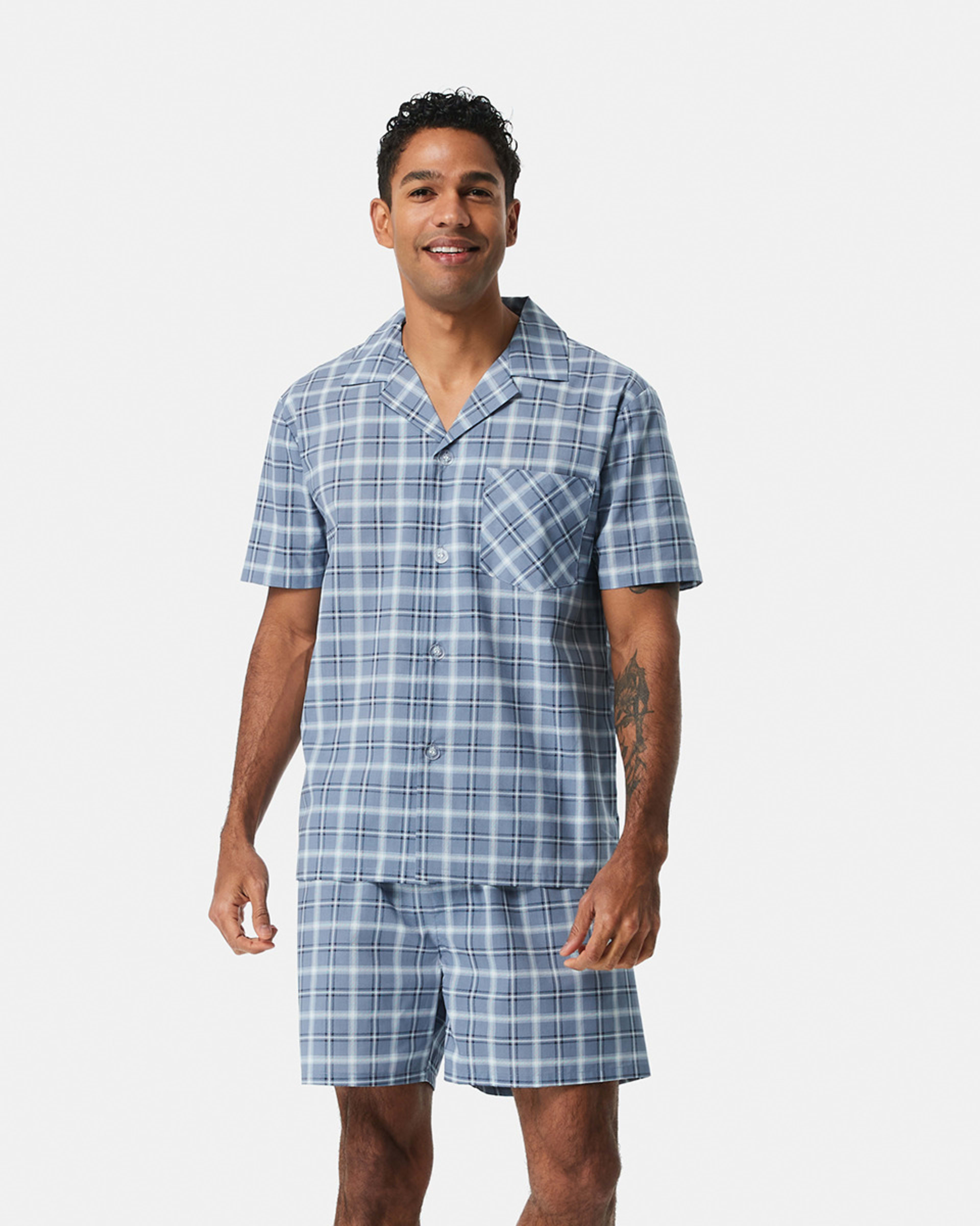 1 Short Leg Woven Pyjama Set New Check