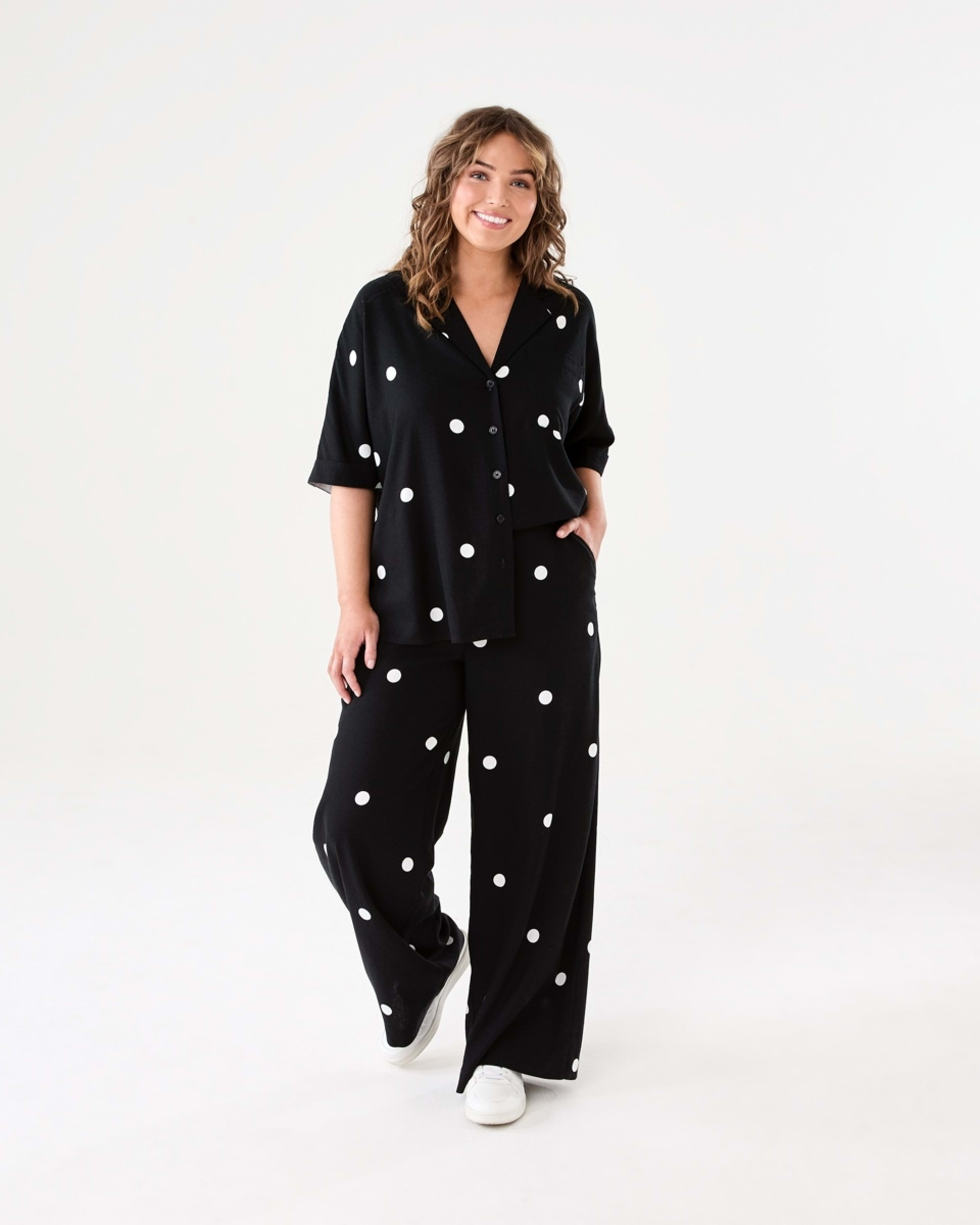 6 Textured Wide Leg Pants POLKA DOT BLACK, 6 of 6