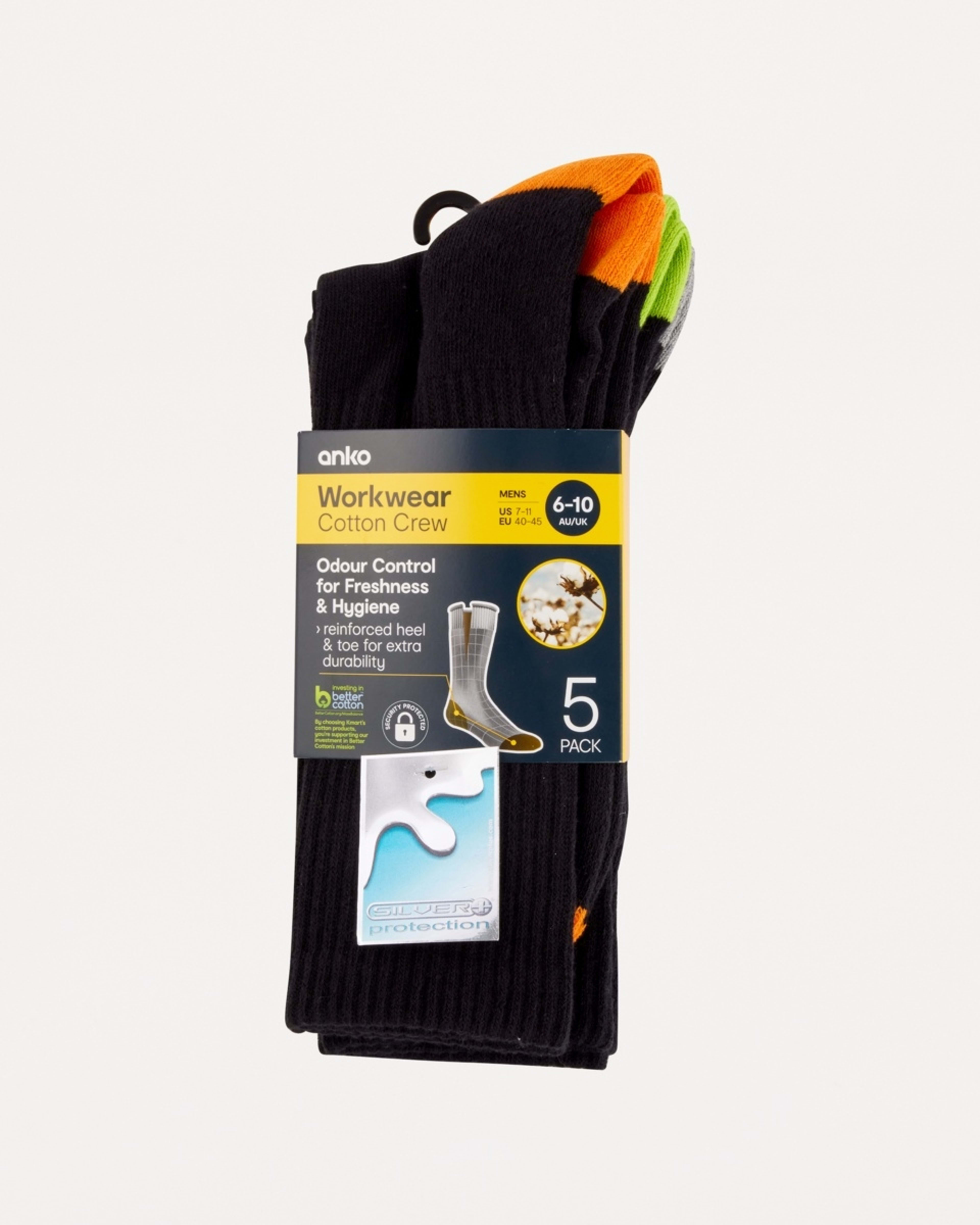 3 5 Pack Work Socks BLACK GREY HI VIS, 3 of 3