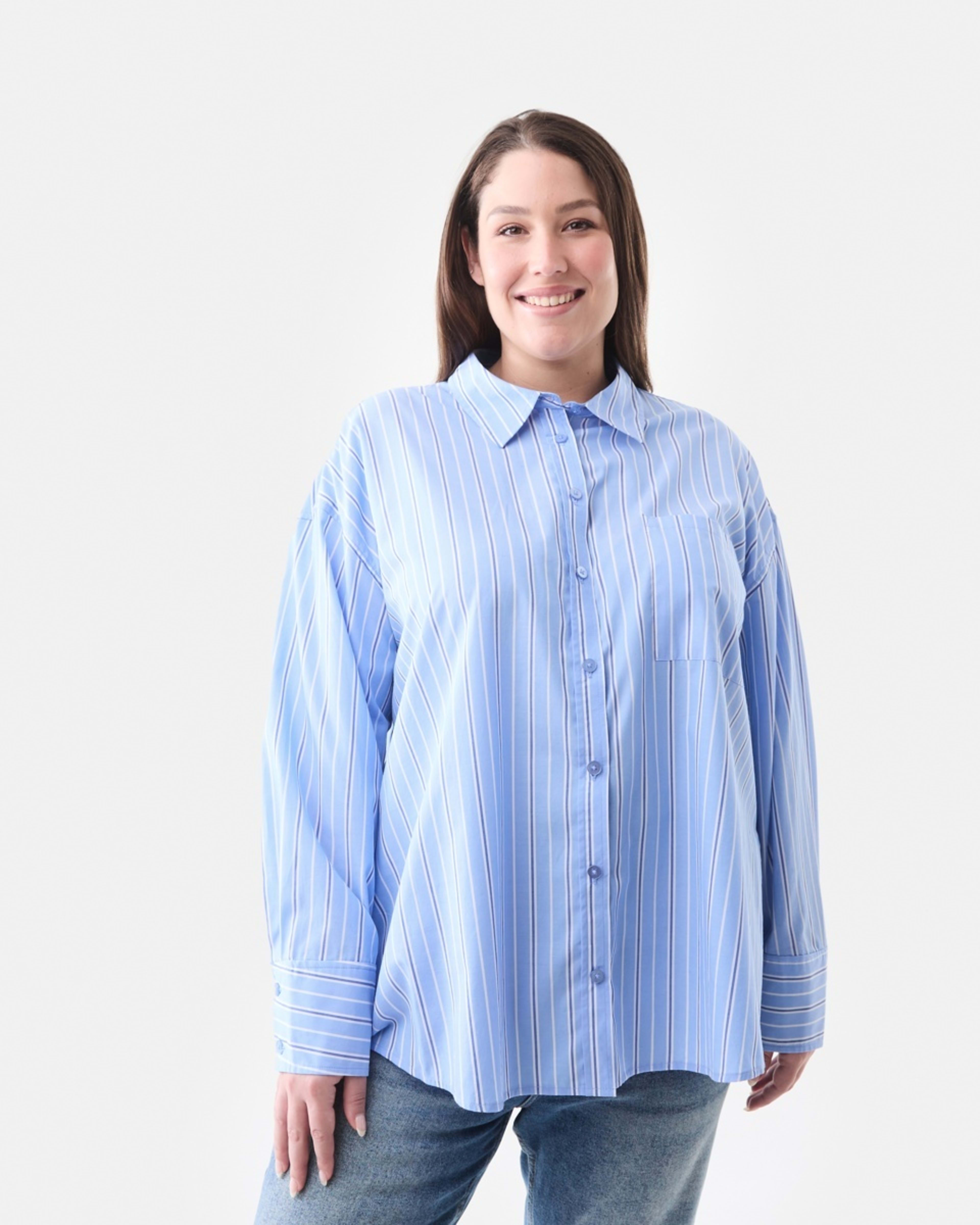 1 Curve Long Sleeve Boyfriend Shirt BLUE STRIPE BLUE MARINE, 1 of 5