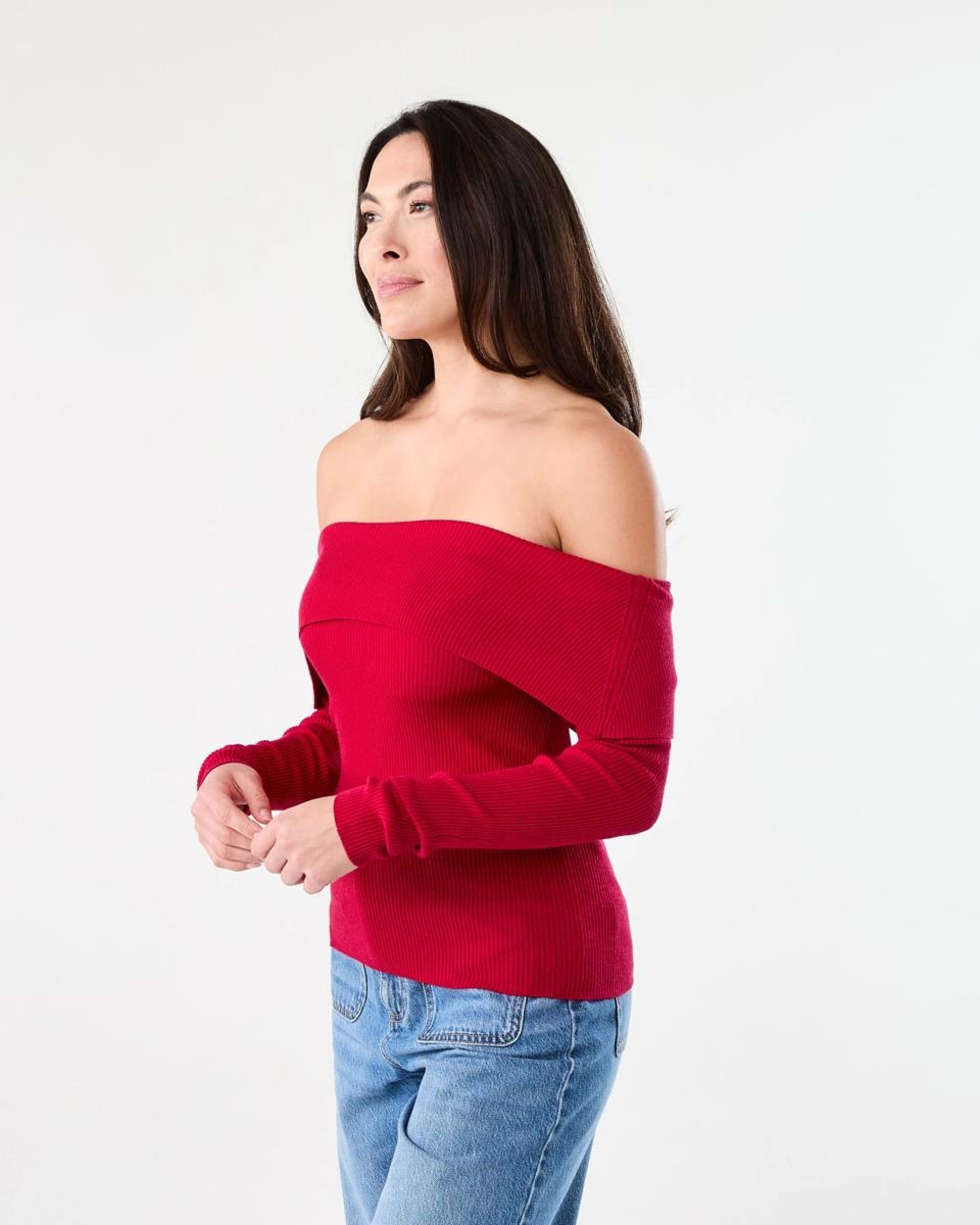 2 Long Sleeve Off Shoulder Top Cherry Red, 2 of 6