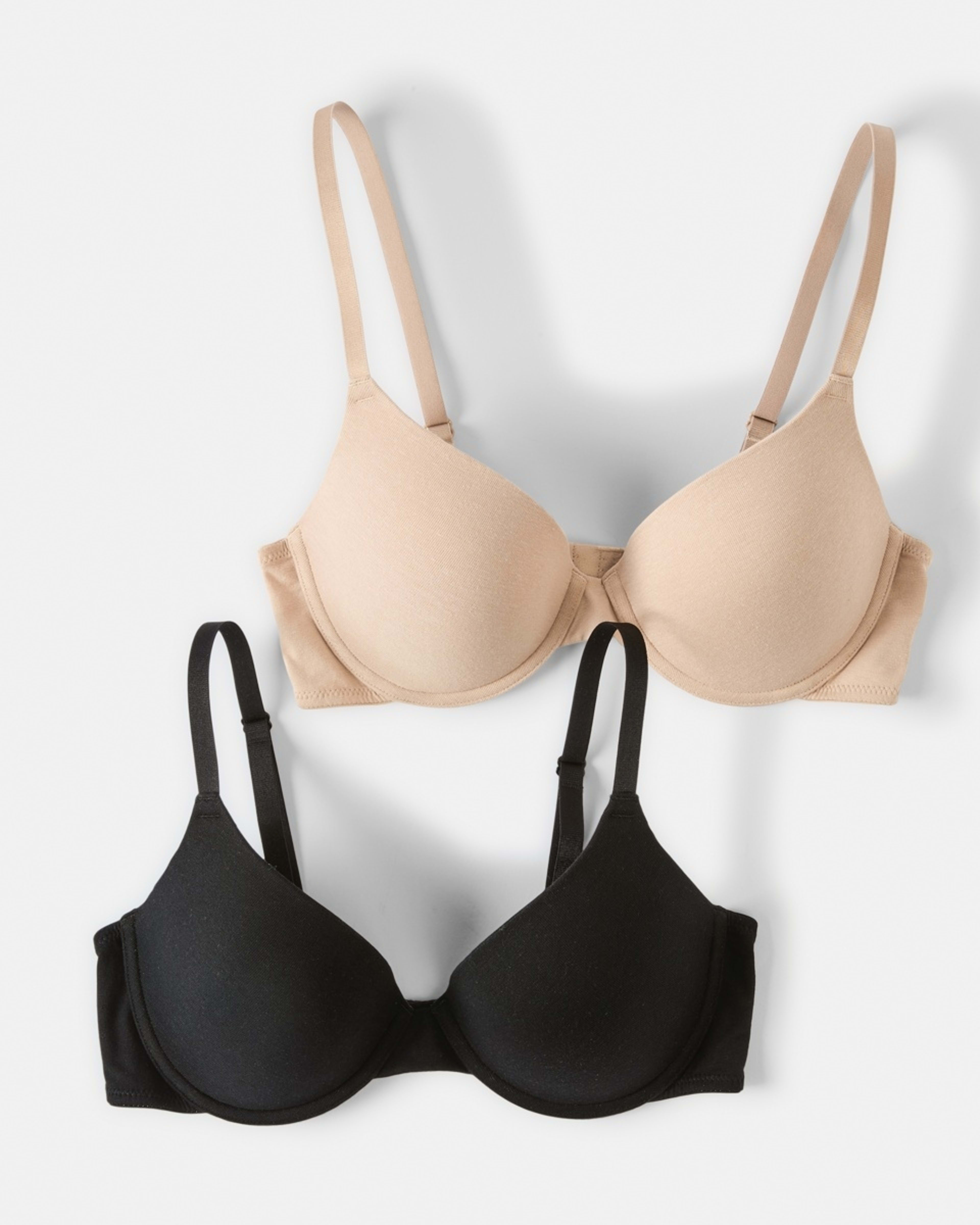 1 2 Pack Cotton T-shirt Bra Blk Fawn