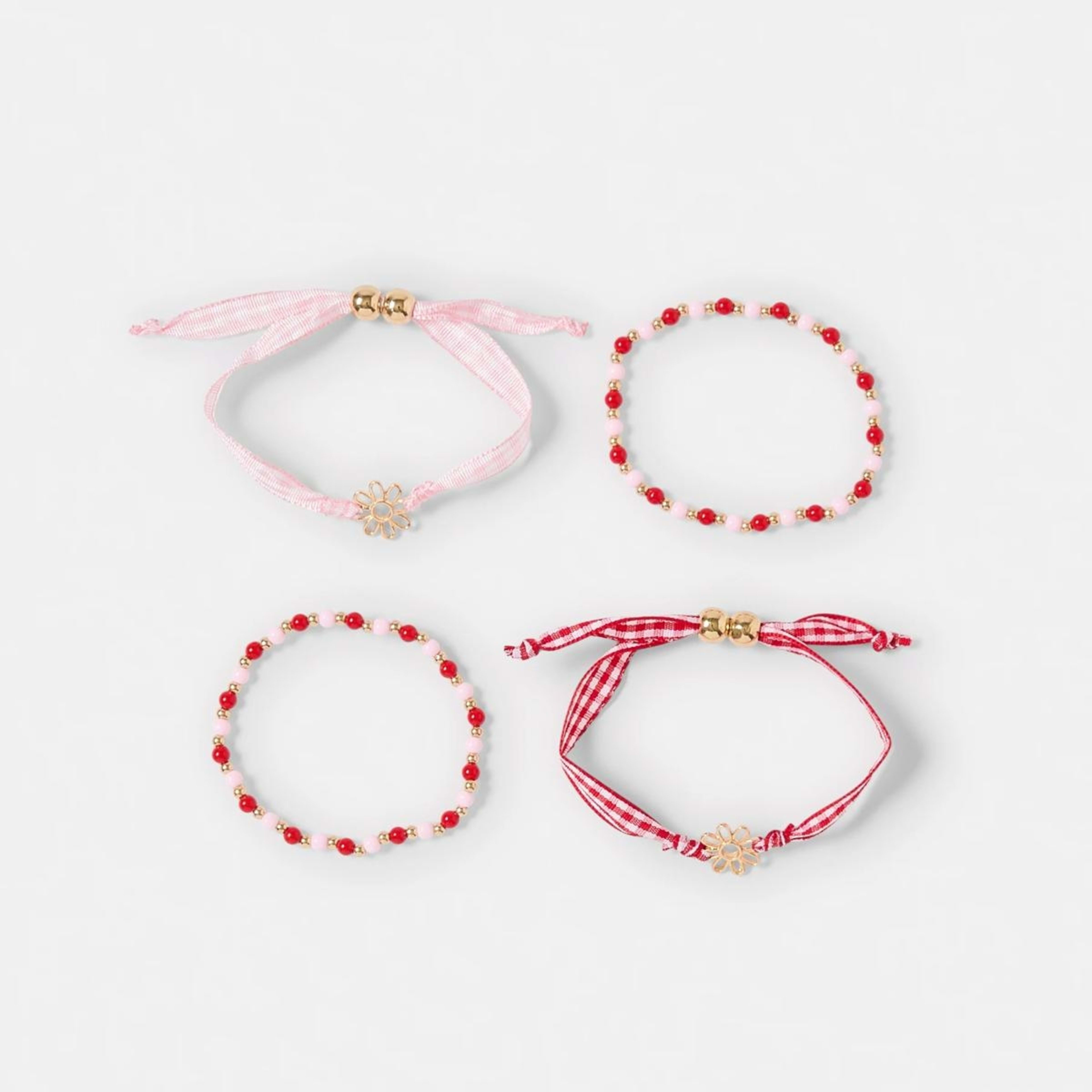 1 4 Pack Flower Bracelets - Gold Tone, Pink, Red and White, 1 of 6