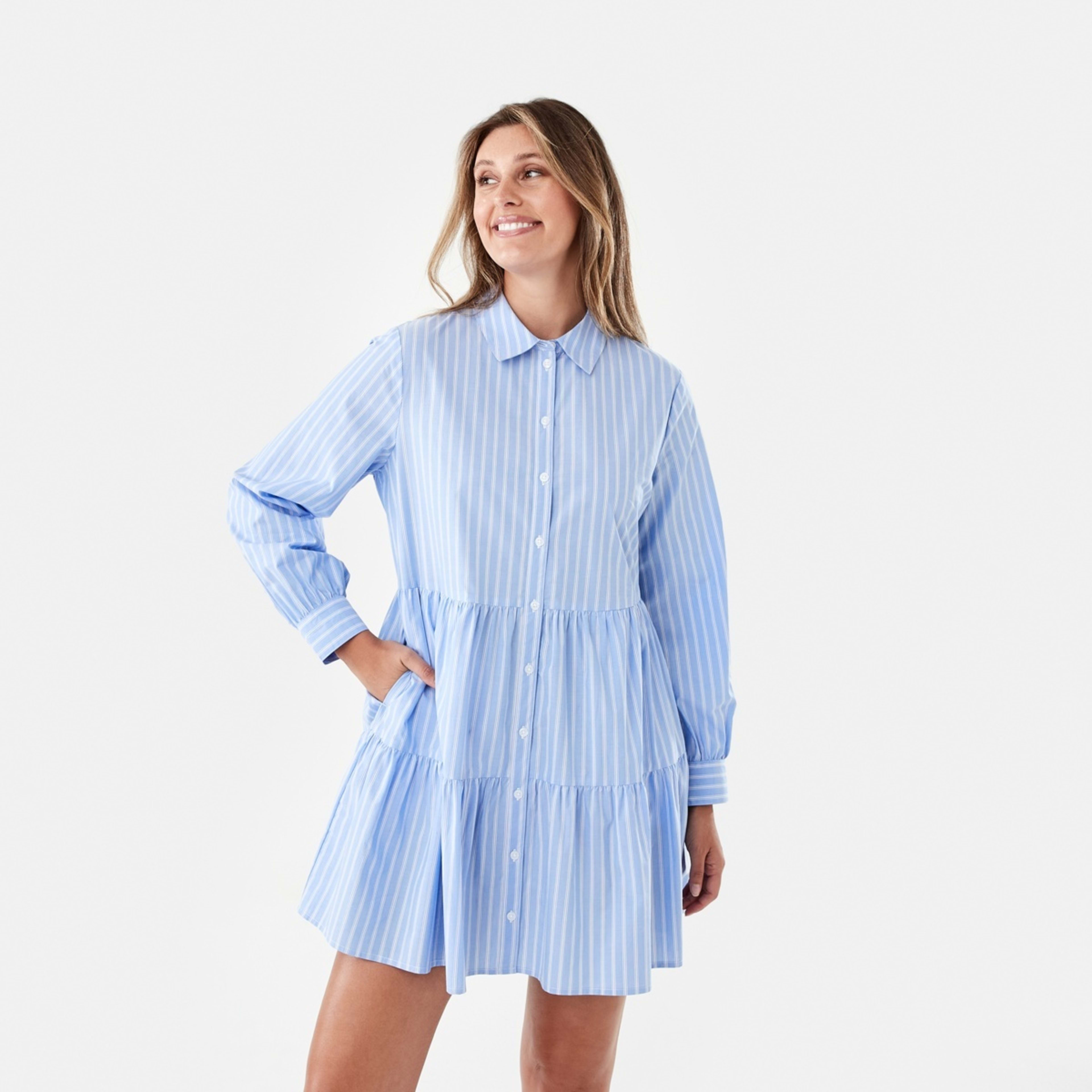 1 Long Sleeve Button Shirt Mini Dress Tina Strp, 1 of 9