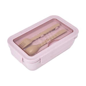 Pink Wheat Straw Lunch Box with Cutlery