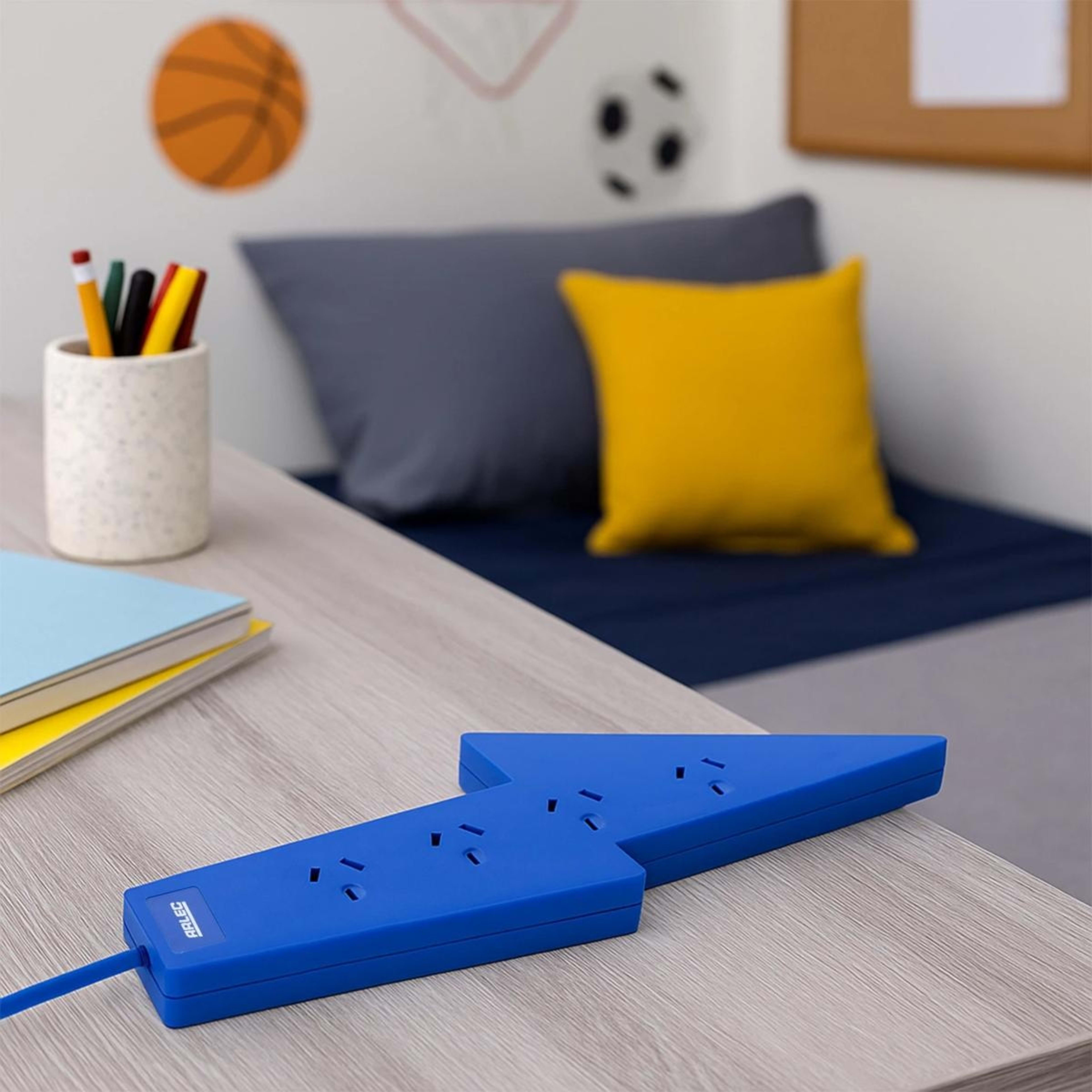 1 Arlec 4 Outlet Lightning Overload Protected Powerboard - Blue