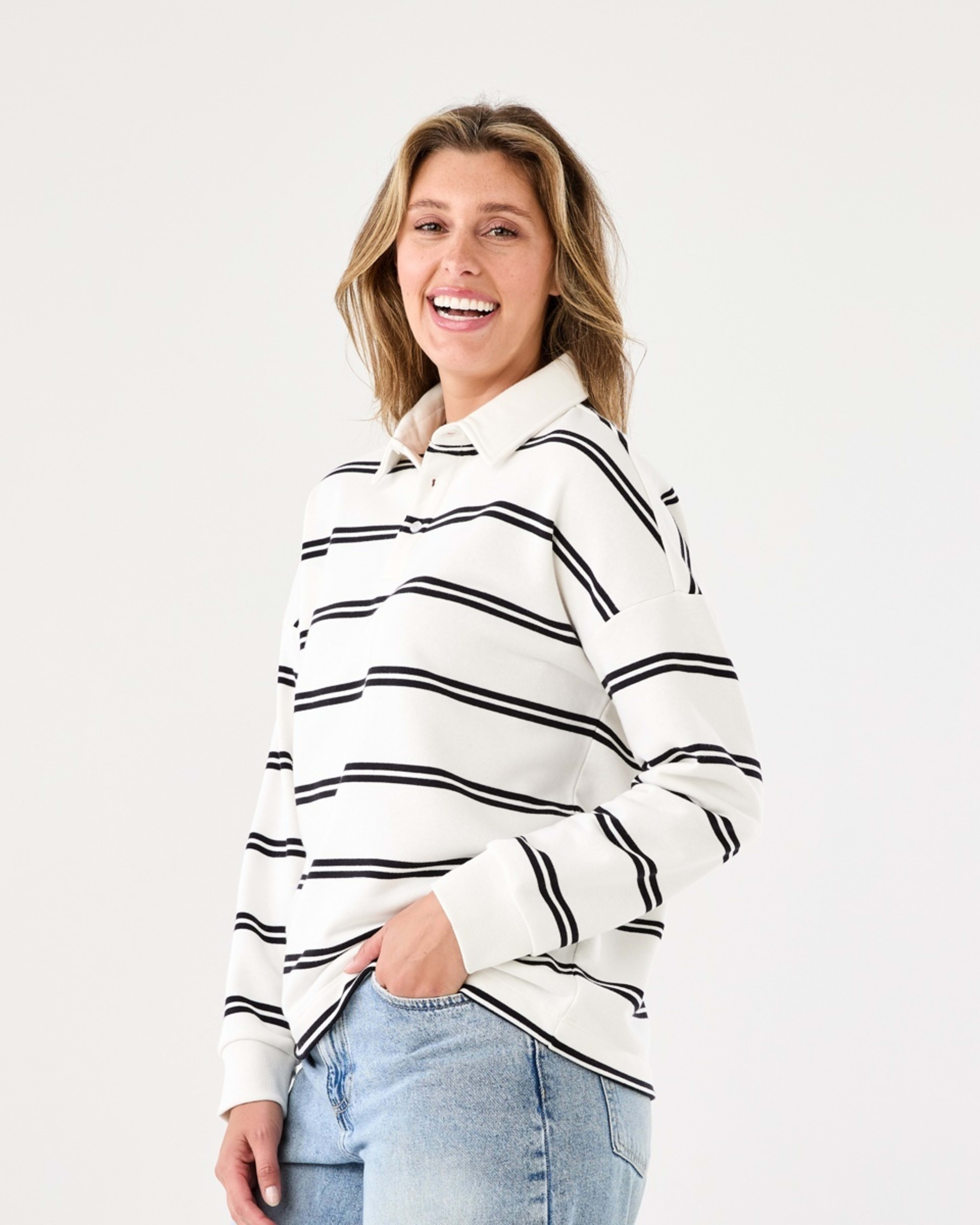 2 Striped Polo Sweatshirt Bea Stripe, 2 of 6