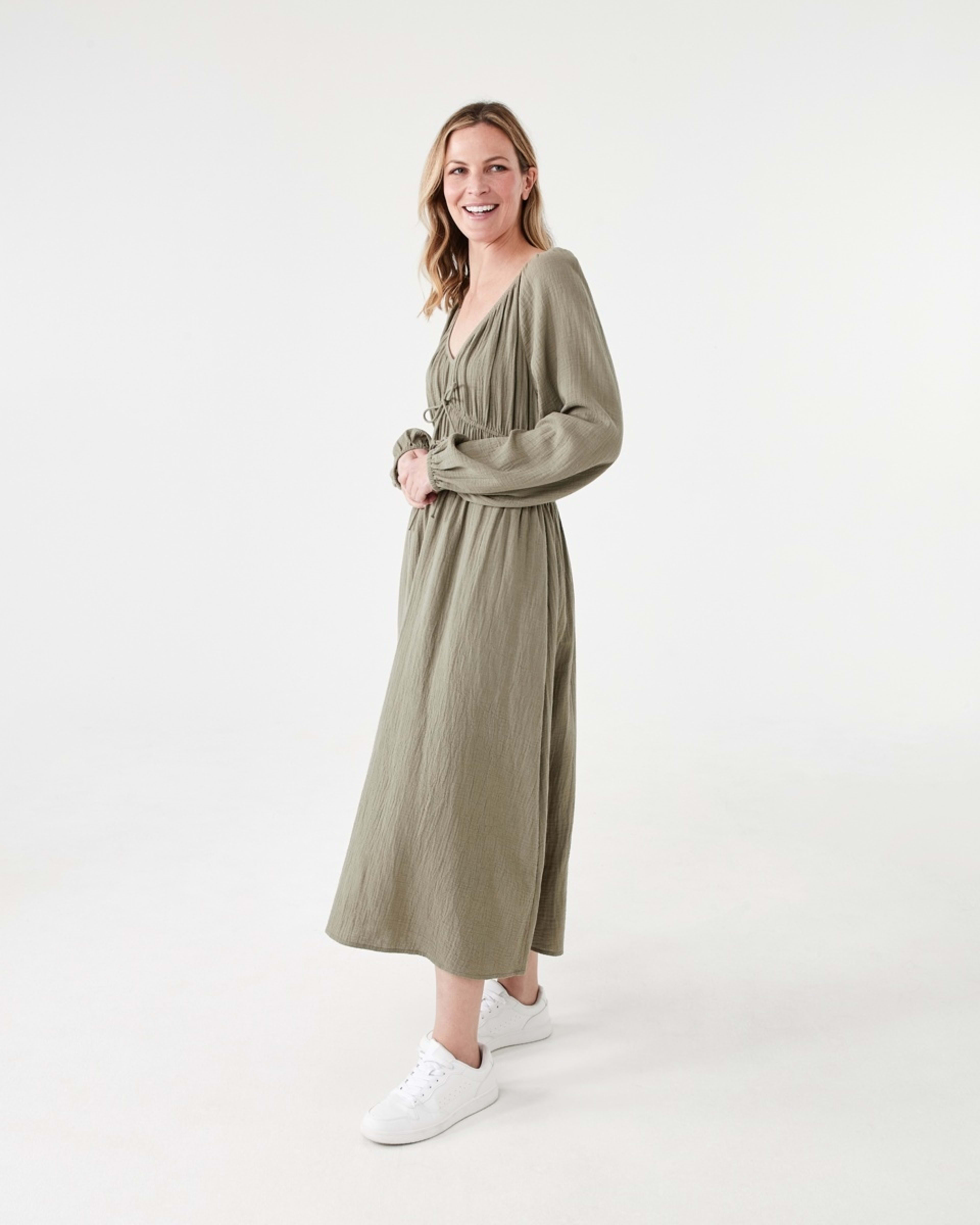2 Long Sleeve Shirred Detail Midi Dress PAVEMENT GREY, 2 of 6