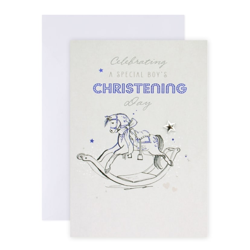 Connections from Hallmark Christening Card for Baby Boy Rocking Horse