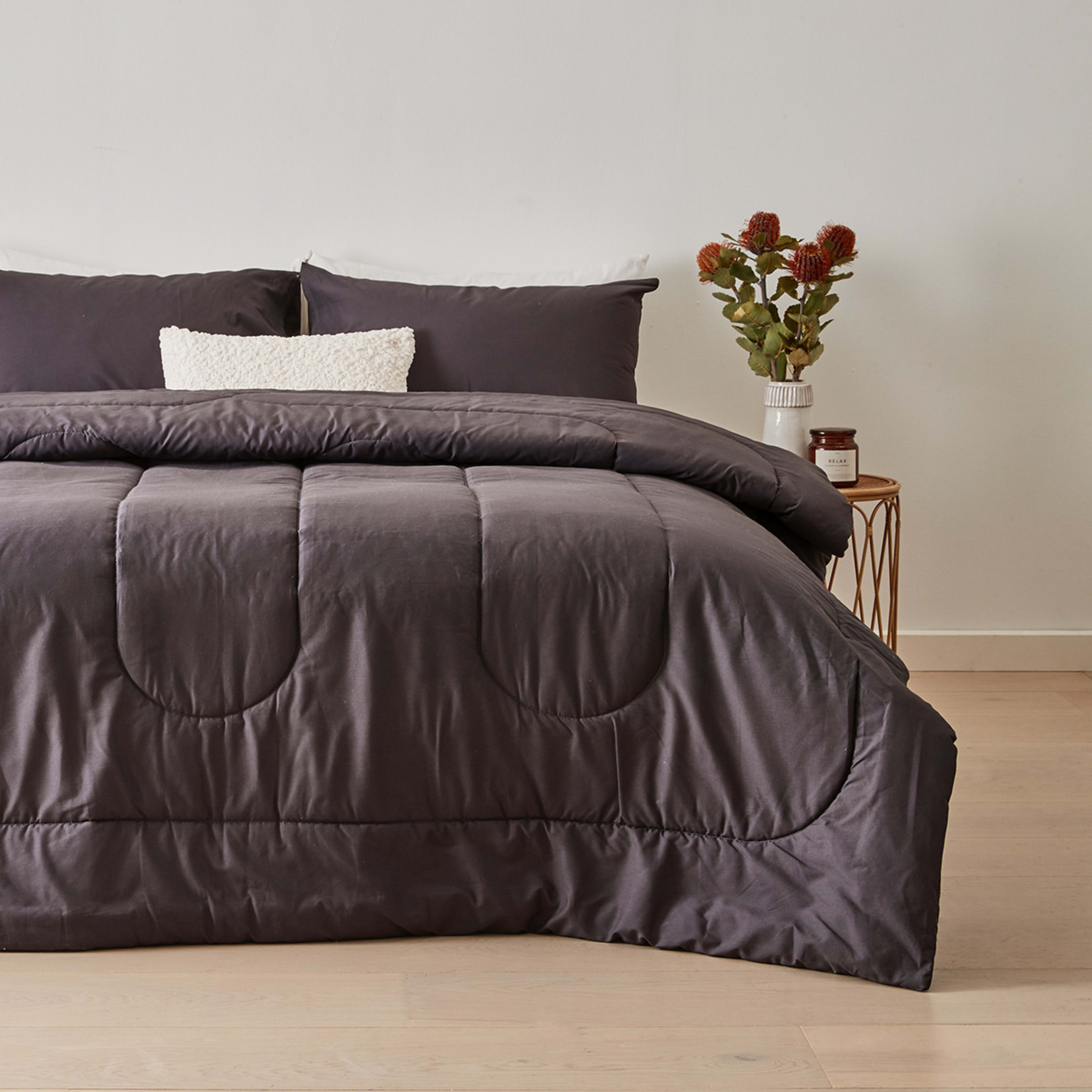 Mya Comforter Set Queen Bed, Charcoal Kmart NZ