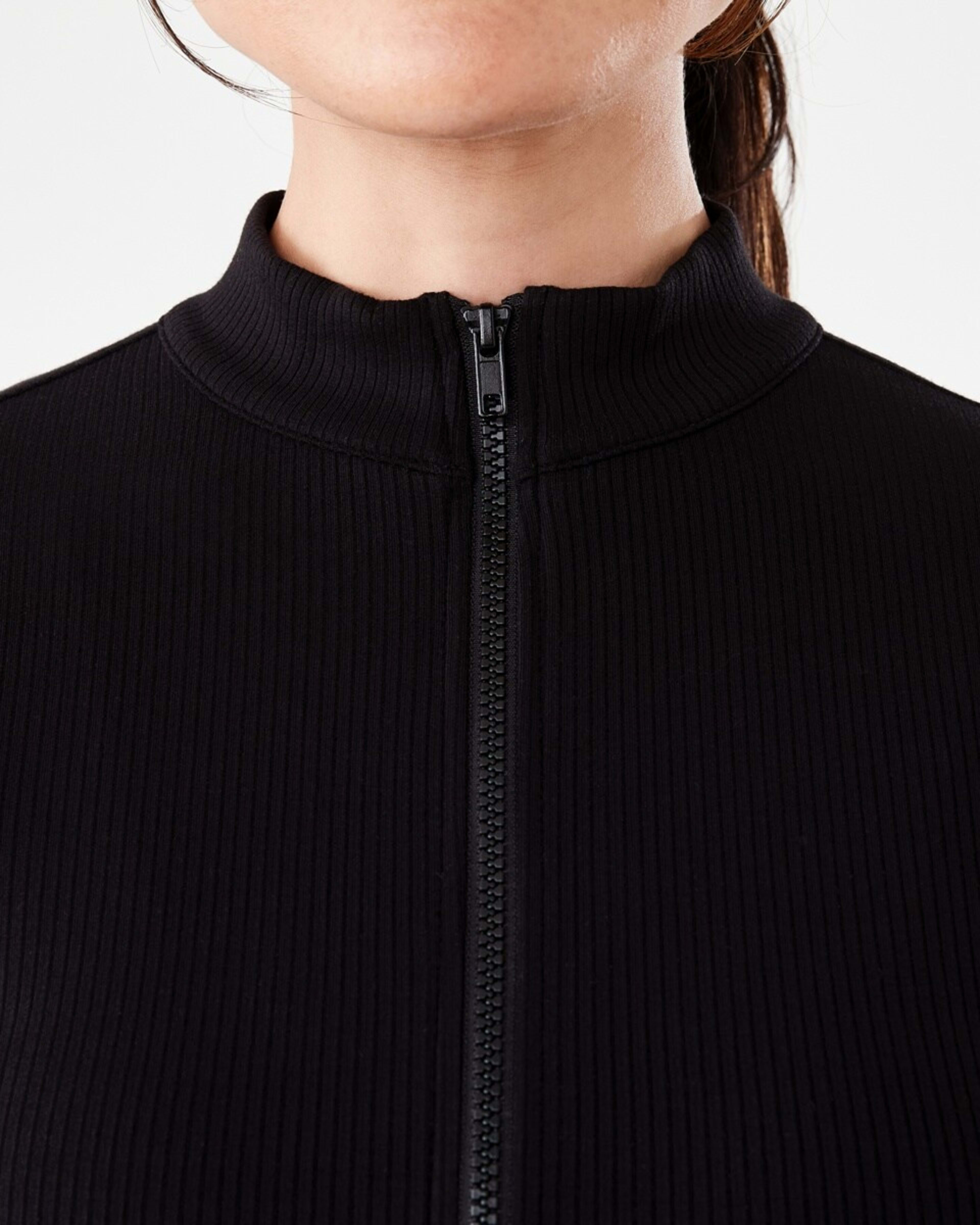 6 Active Womens Ribbed Zip Through Long Sleeve Top Black, 6 of 7