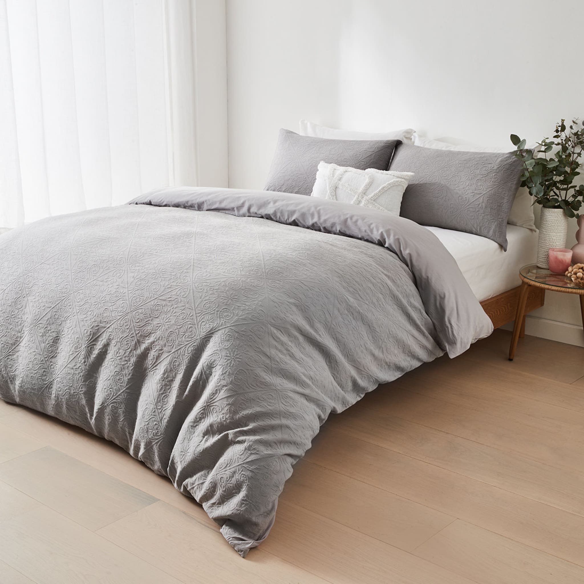 Giselle Cotton Quilt Cover Set Super King Bed, Grey Kmart