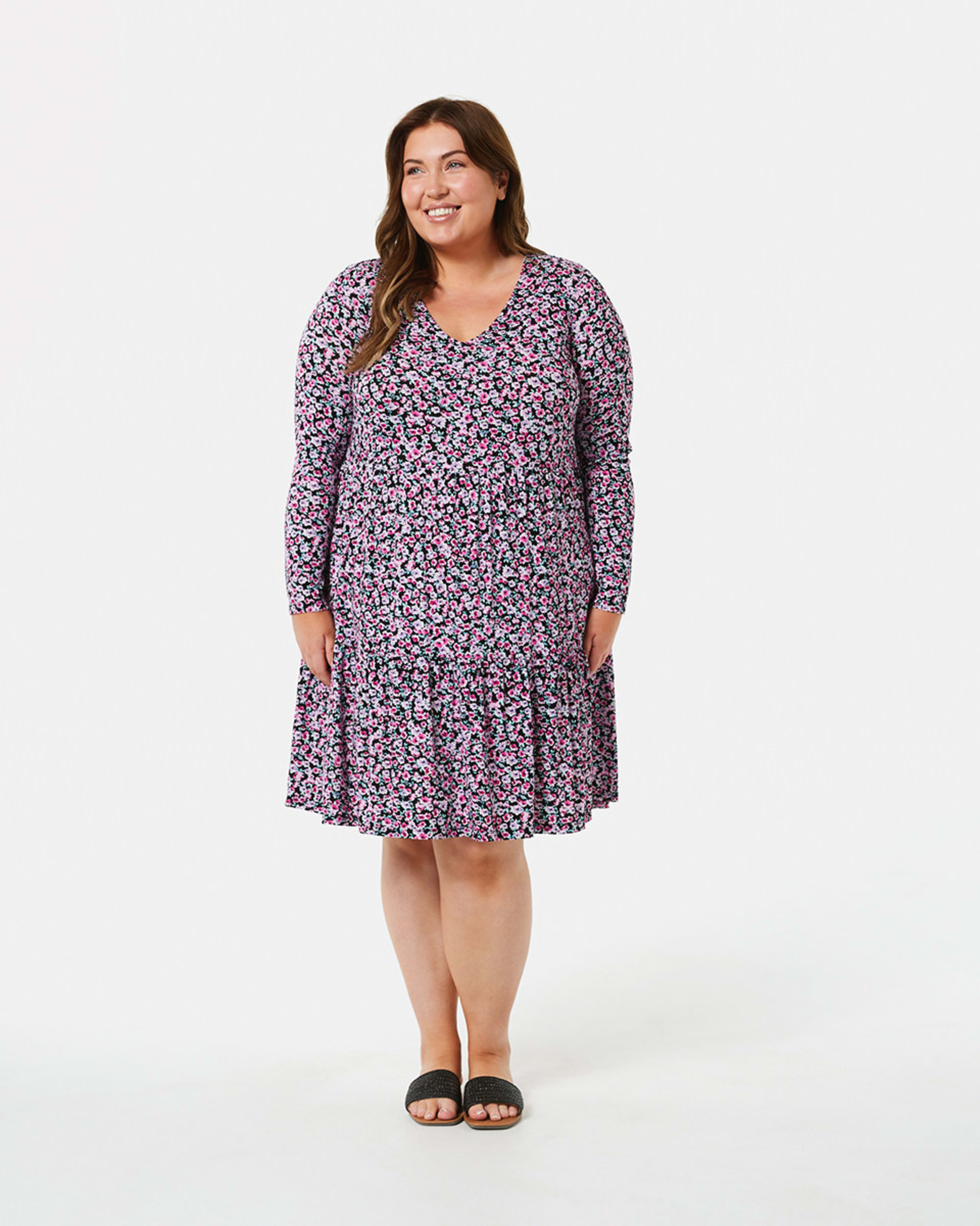 Curve Long Sleeve Smock Knit Dress Kmart