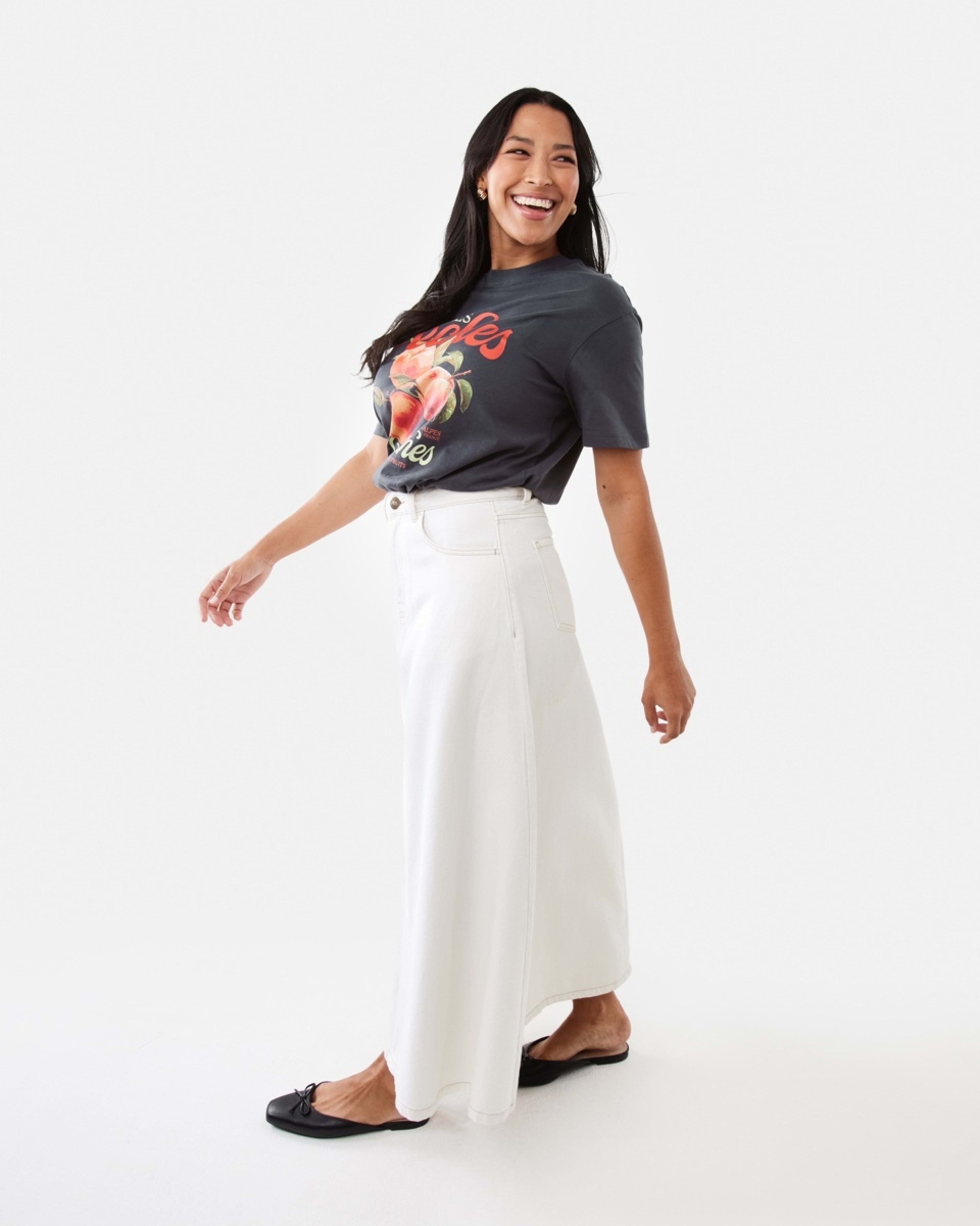 3 Denim A-Line Maxi Skirt Ecru, 3 of 7