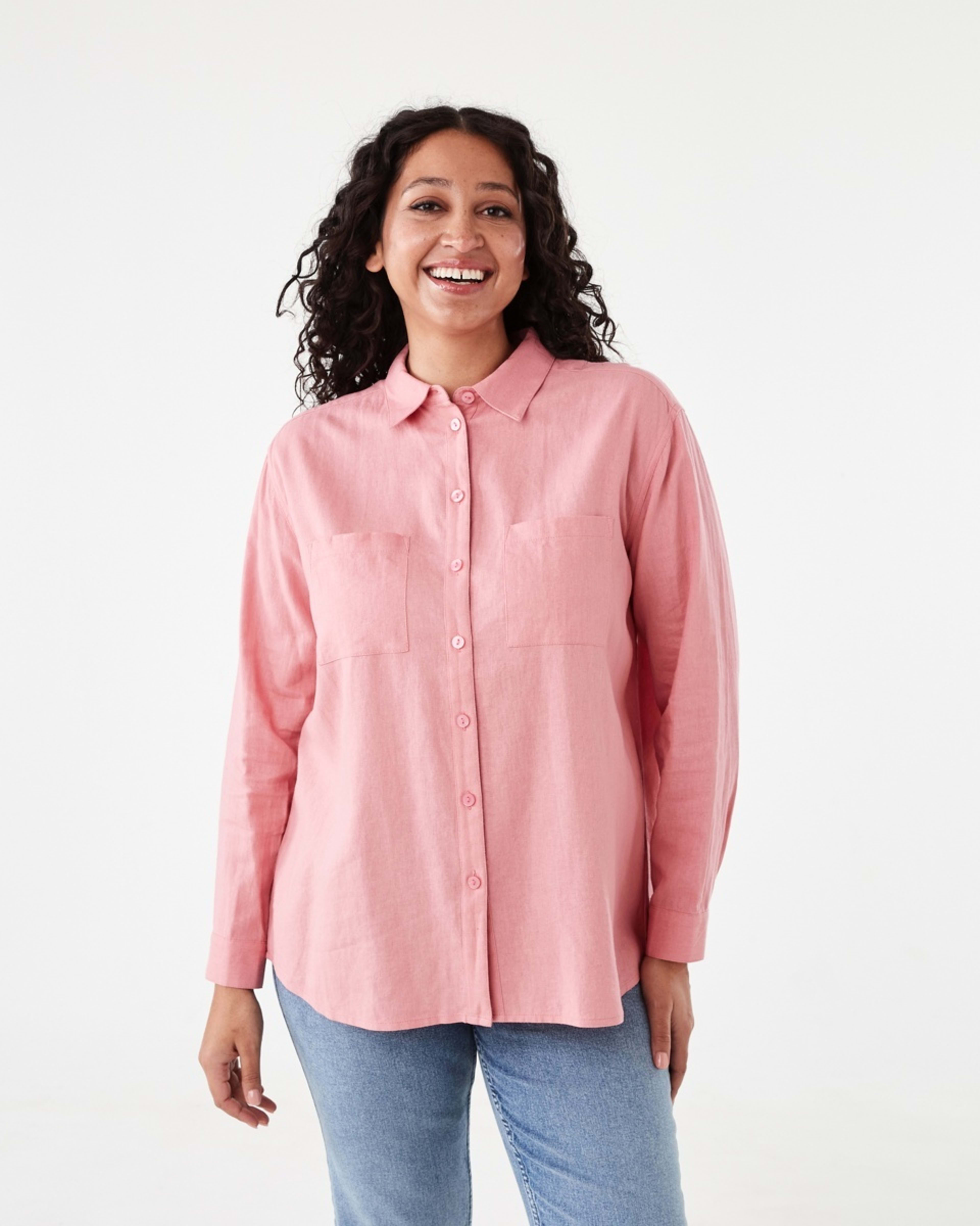 1 Long Sleeve Linen Blend Shirt Pink Wash