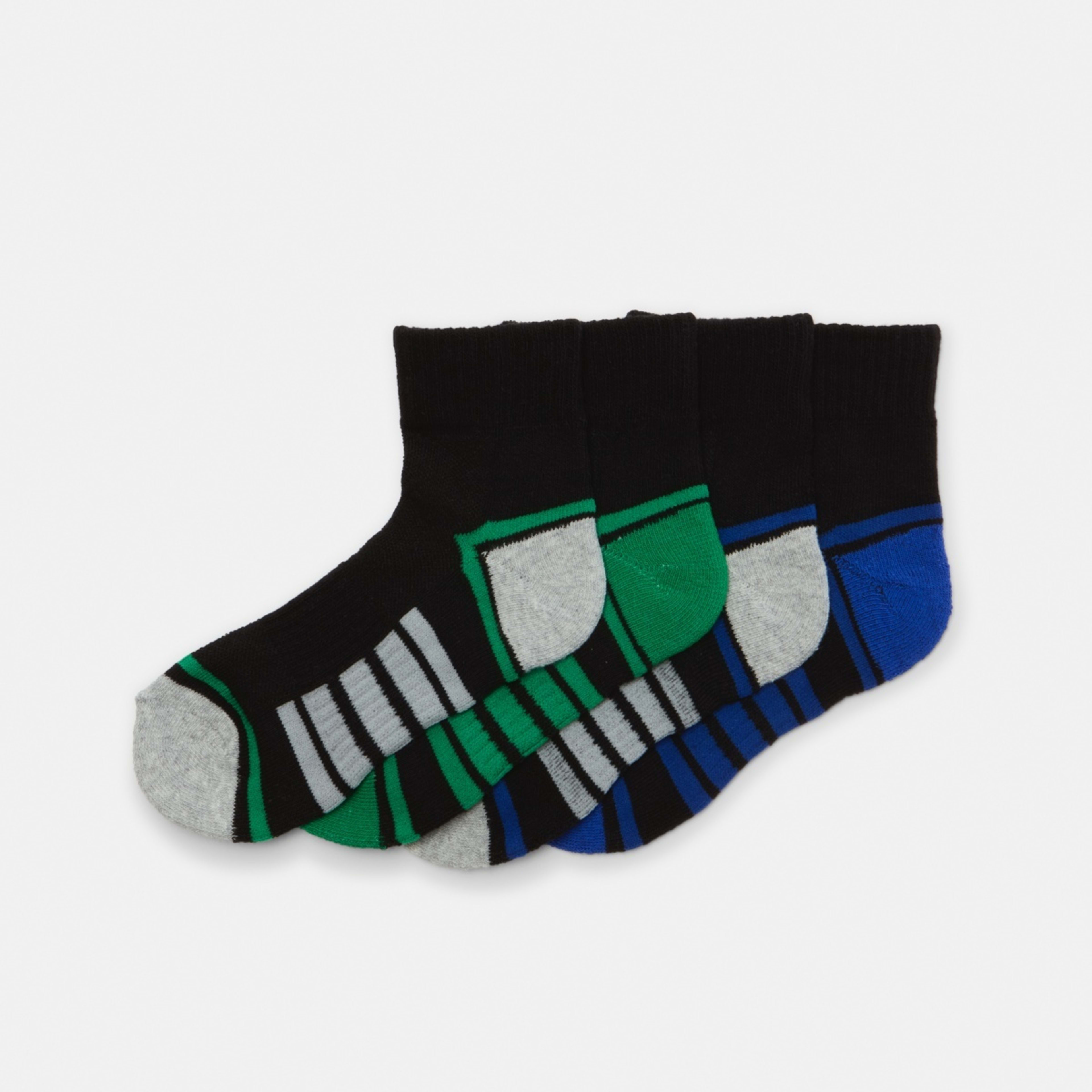 1 4 Pack Active Kids Sports Quarter Crew Socks Blue, Green, 1 of 3