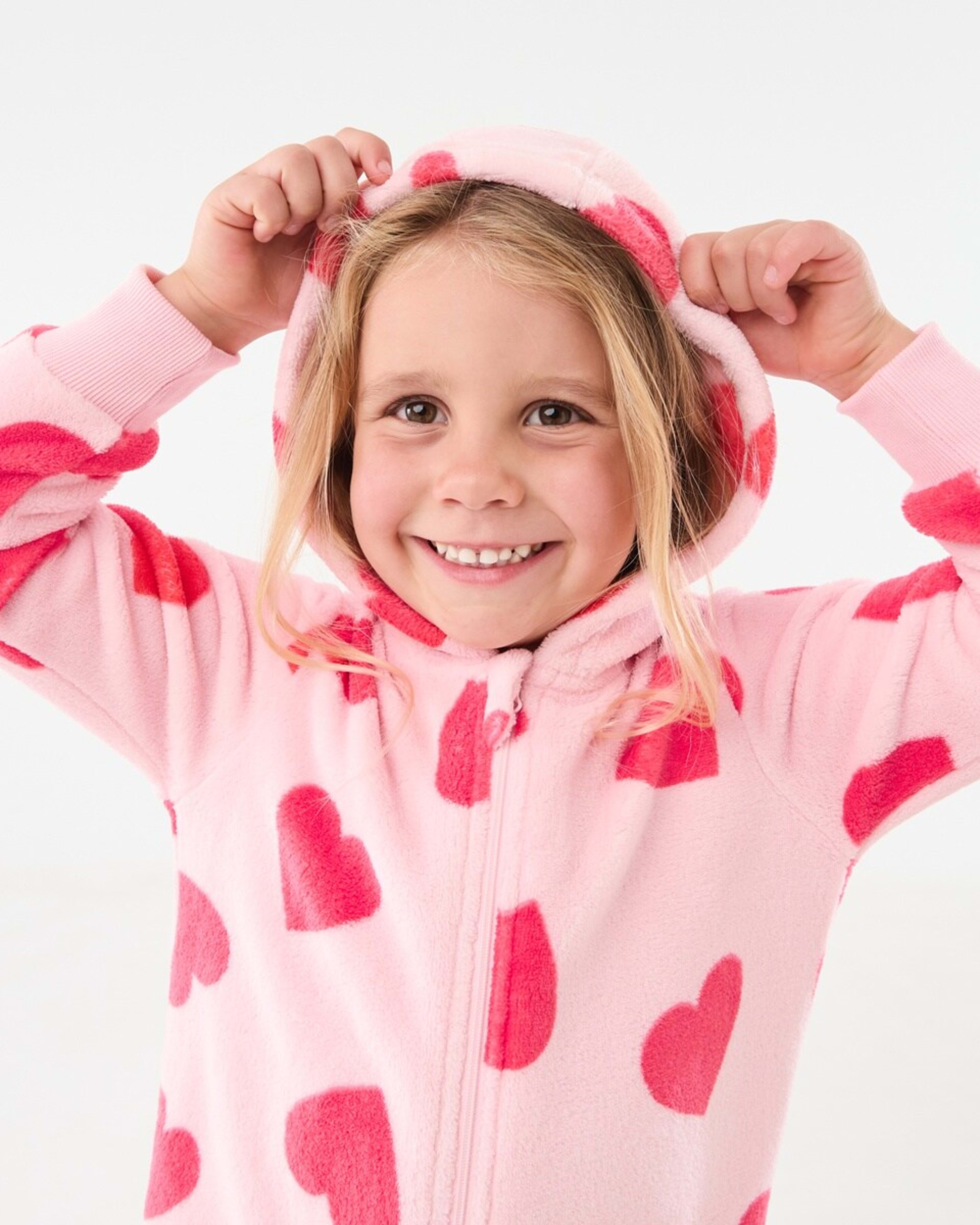 3 Novelty Fluffy All-In-One Sleepsuit Hearts Pearl Pink, 3 of 8
