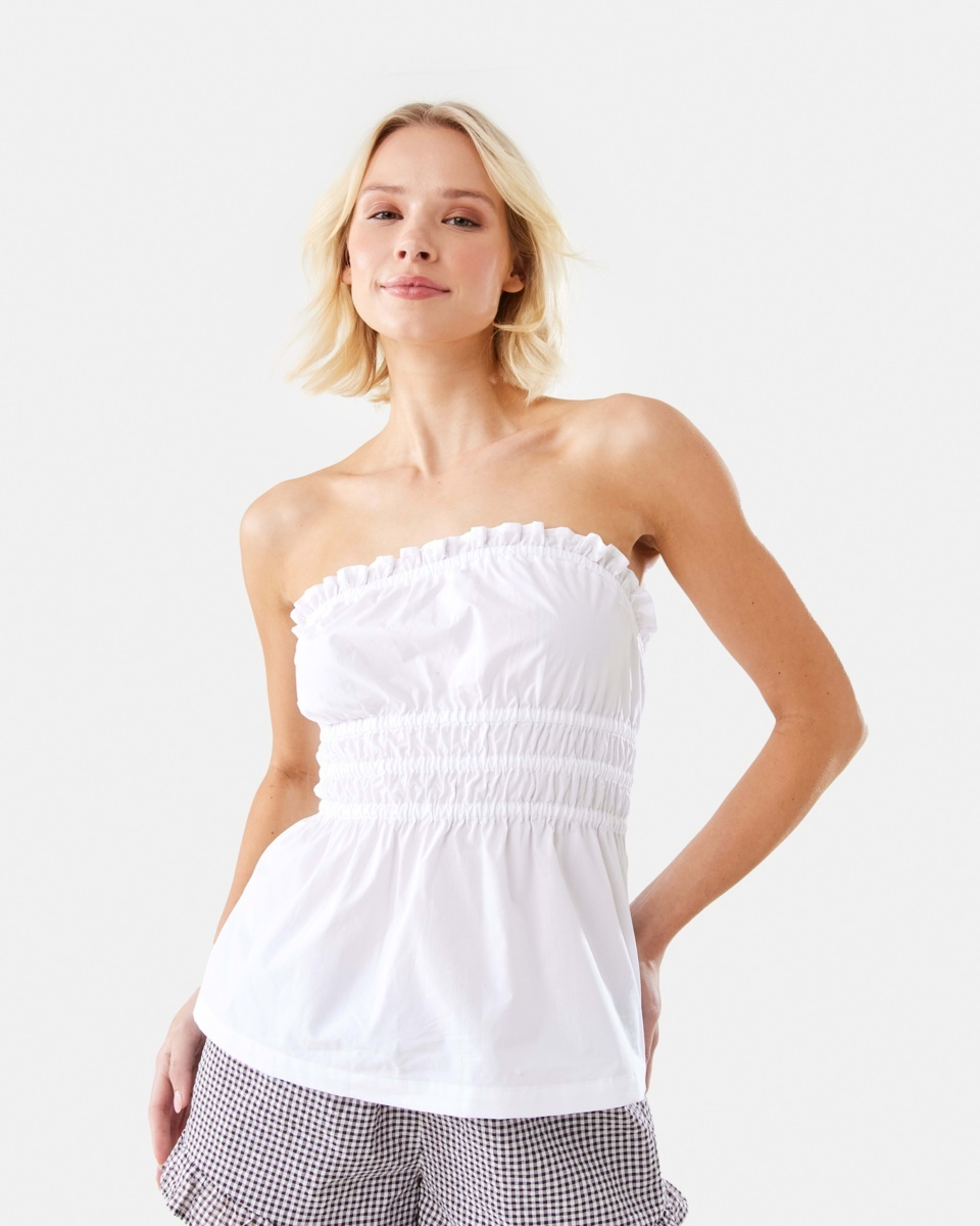 1 Strapless Ruched Top White
