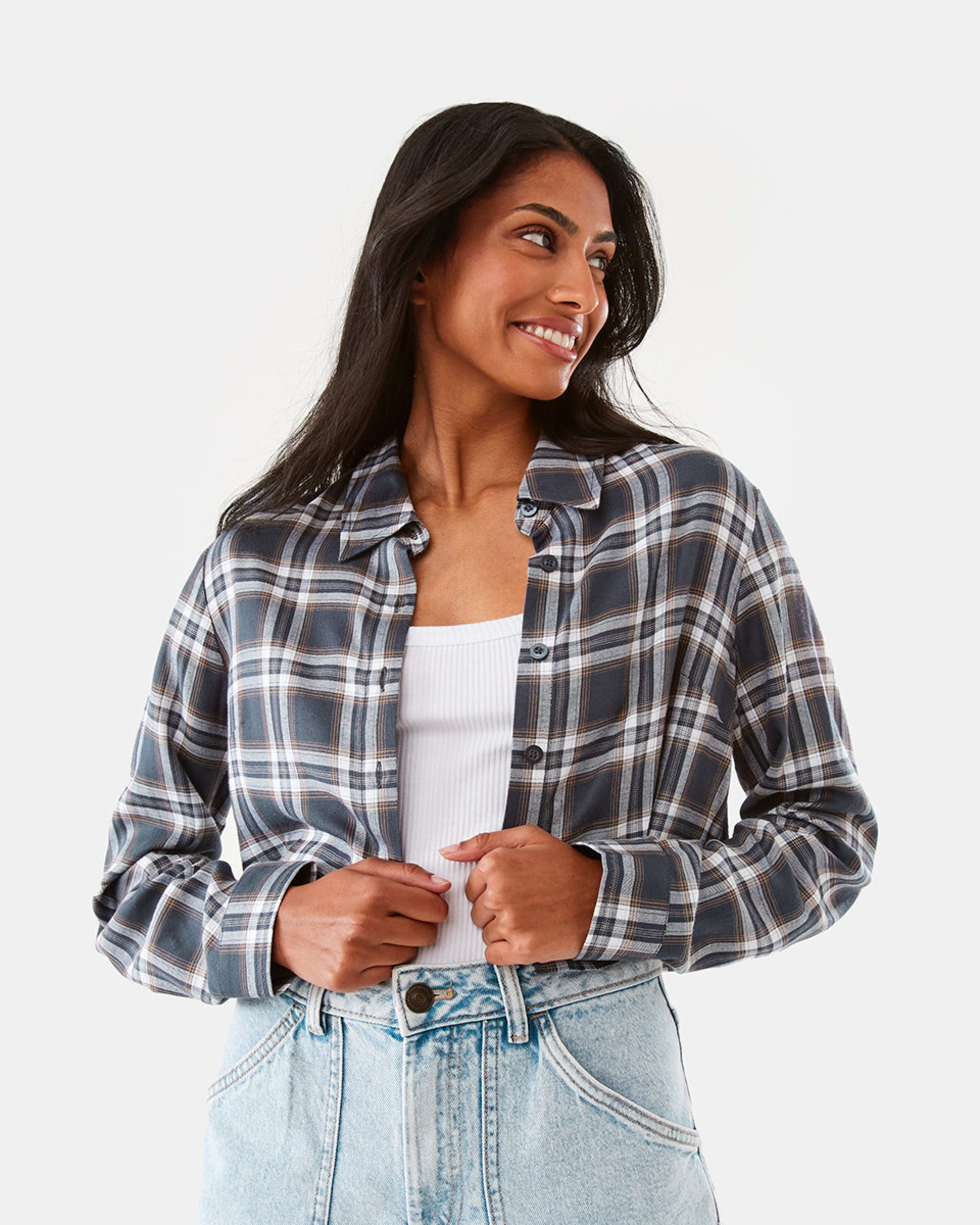 1 Long Sleeve Crop Check Shirt Check, 1 of 10