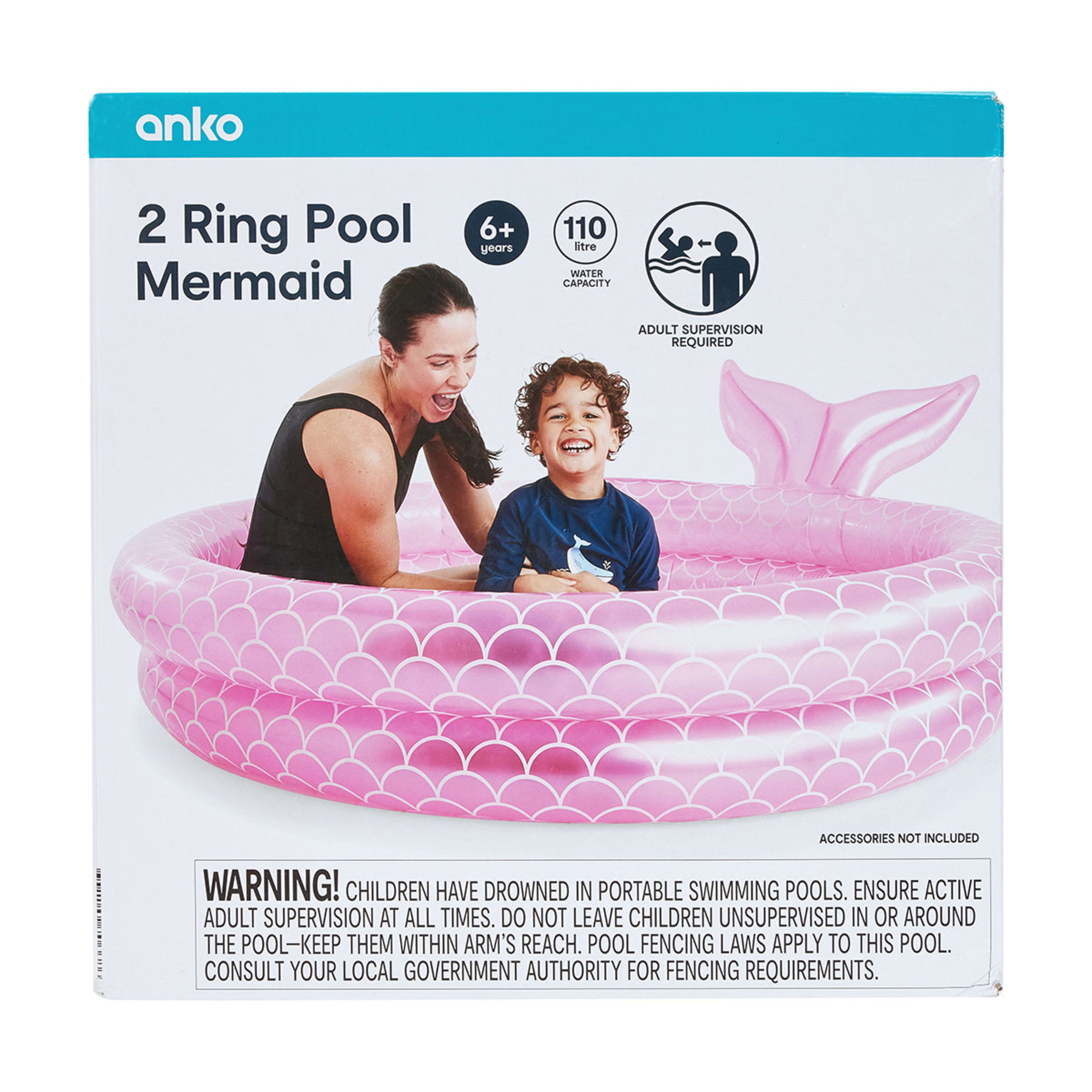 Inflatable 2 Ring Pool Mermaid Kmart