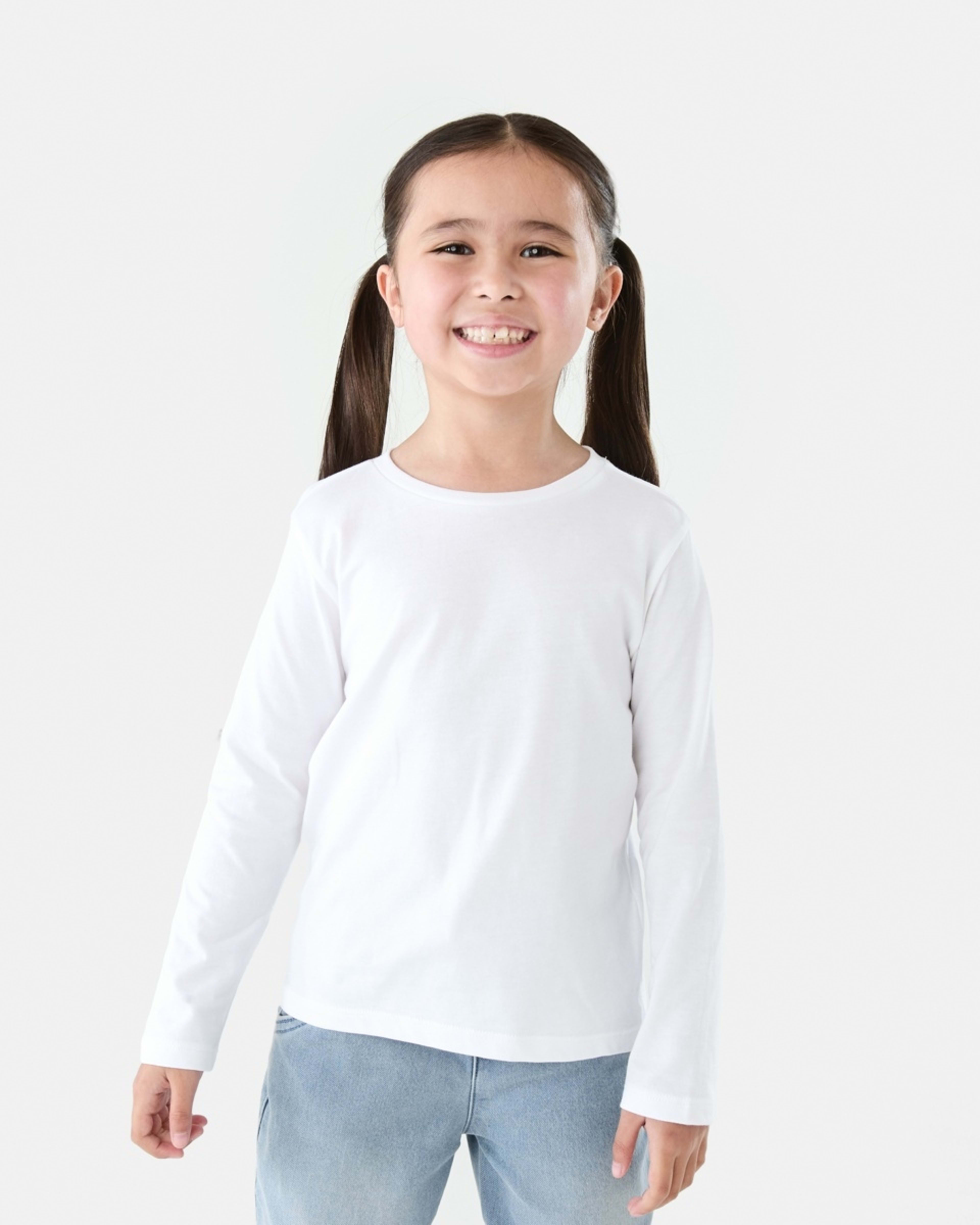 1 Long Sleeve Plain T-shirt White, 1 of 8
