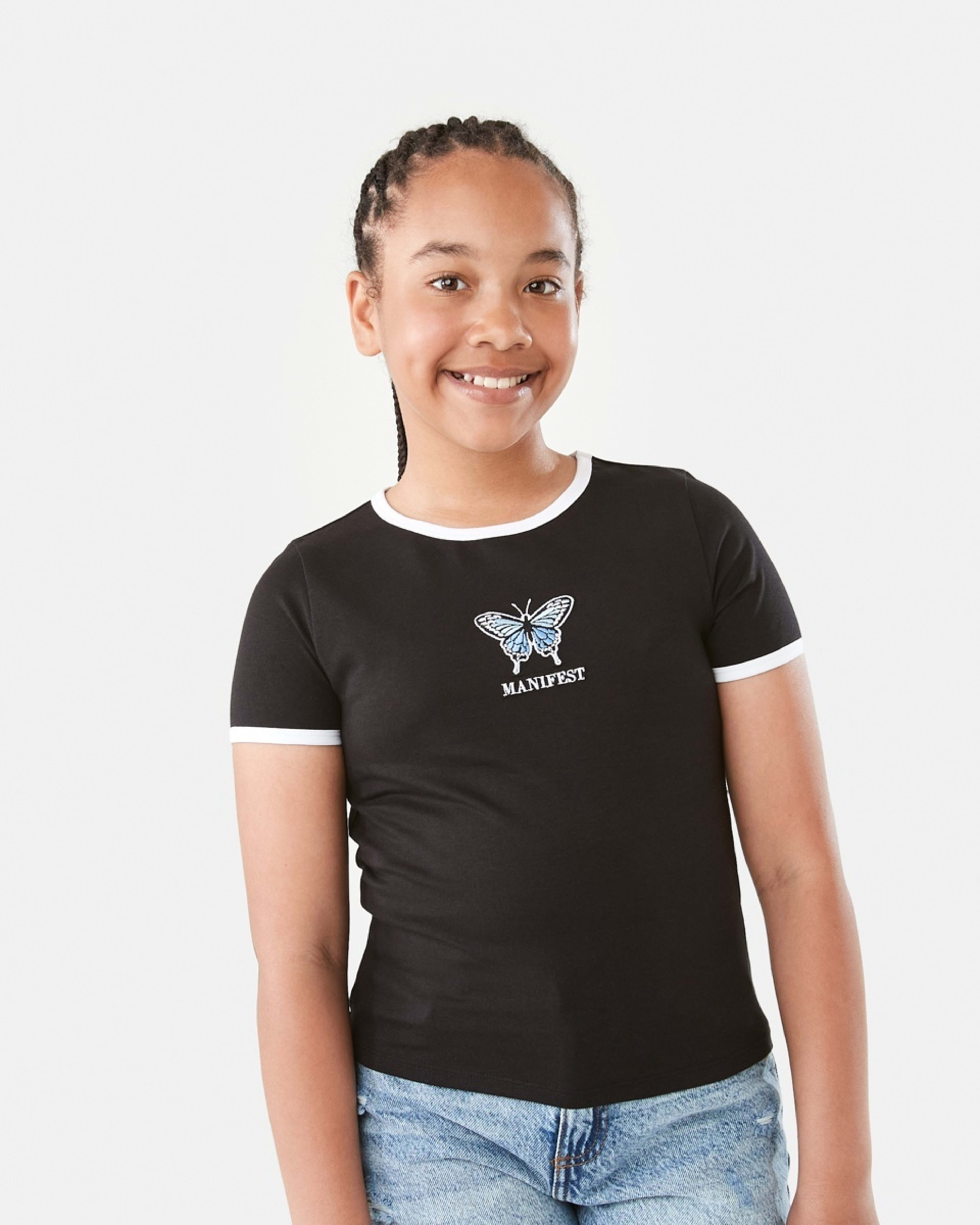 1 Short Sleeve Ringer T-shirt Manifest Butterfly Black