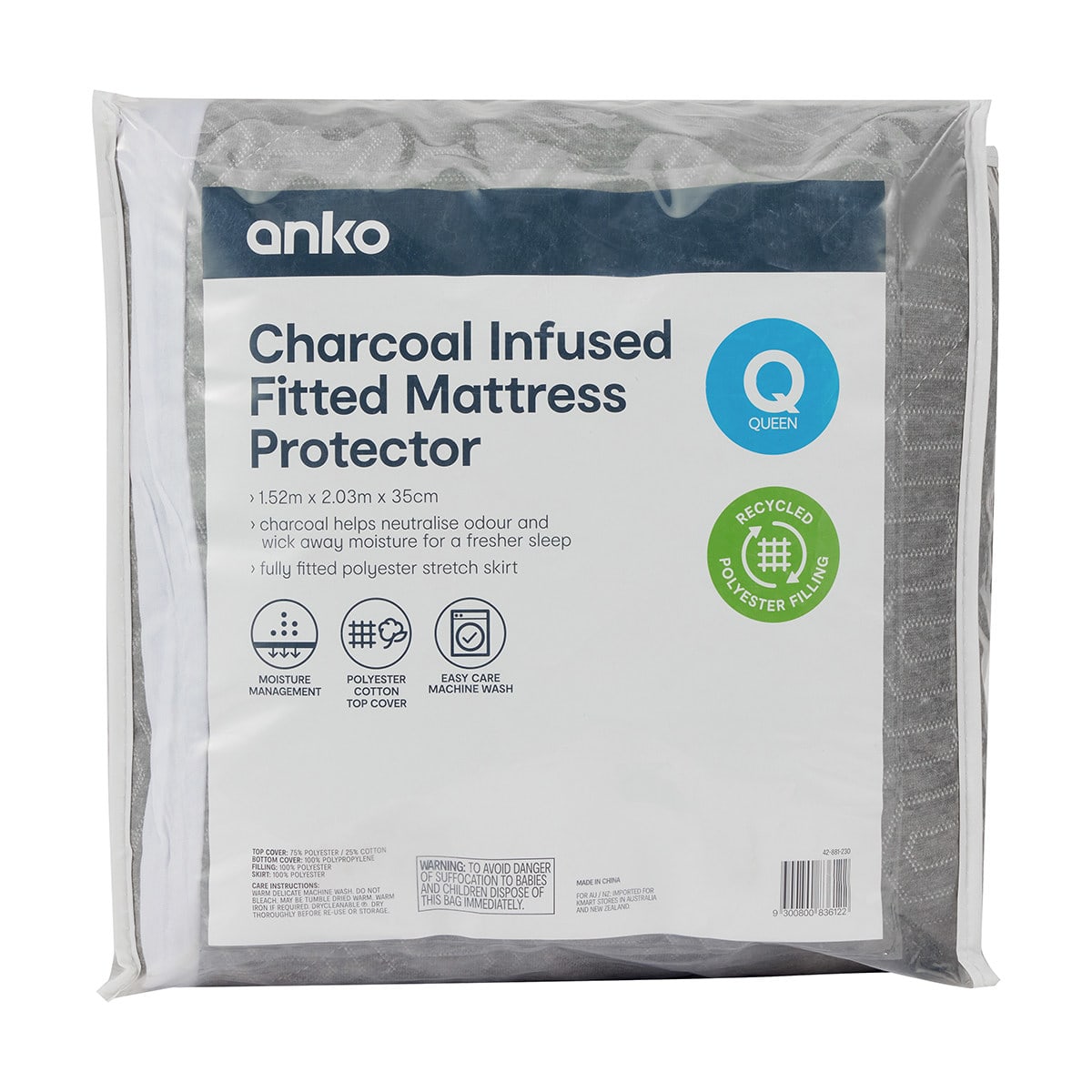 Charcoal Infused Fitted Mattress Protector Queen Bed Kmart