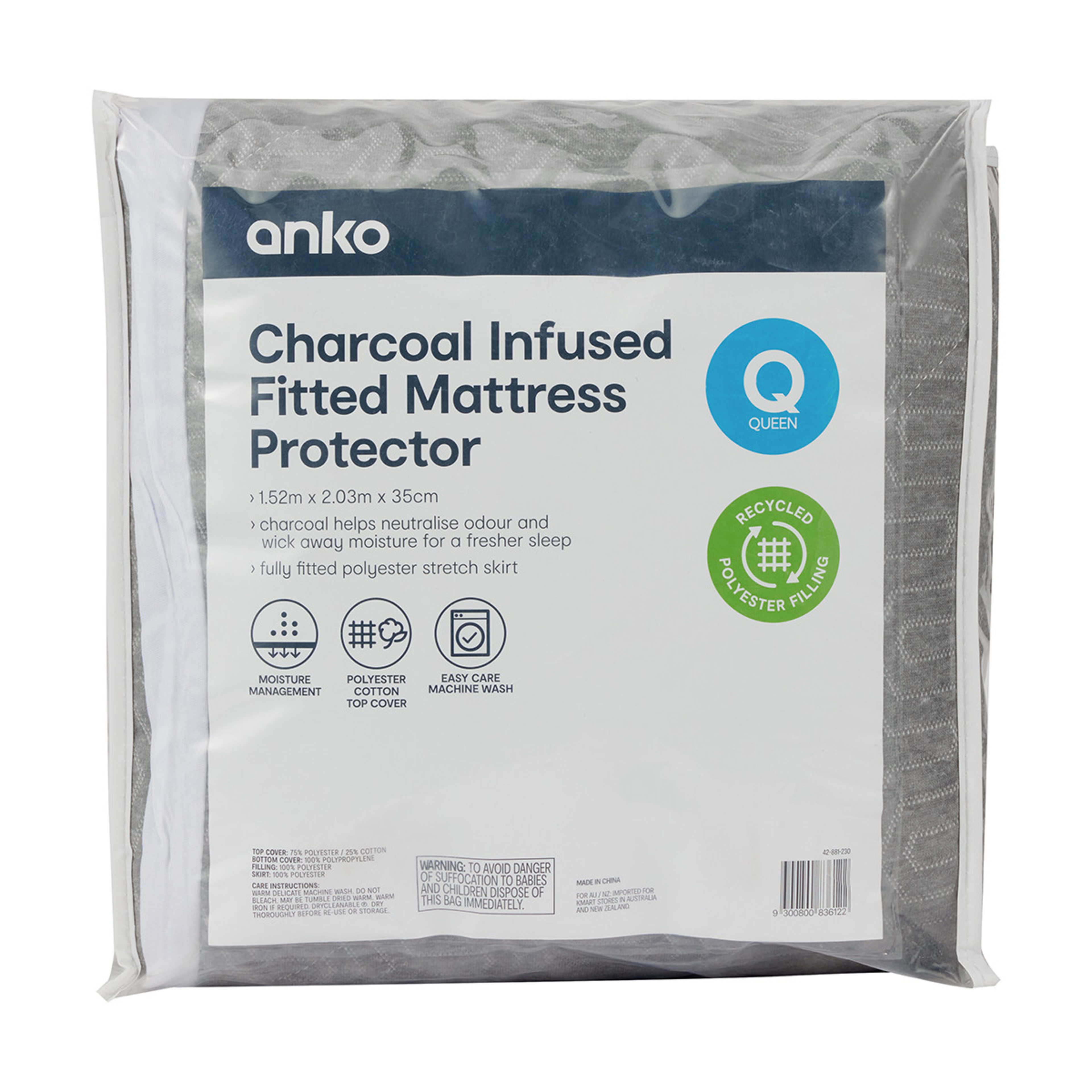 Charcoal Infused Fitted Mattress Protector Queen Bed Kmart