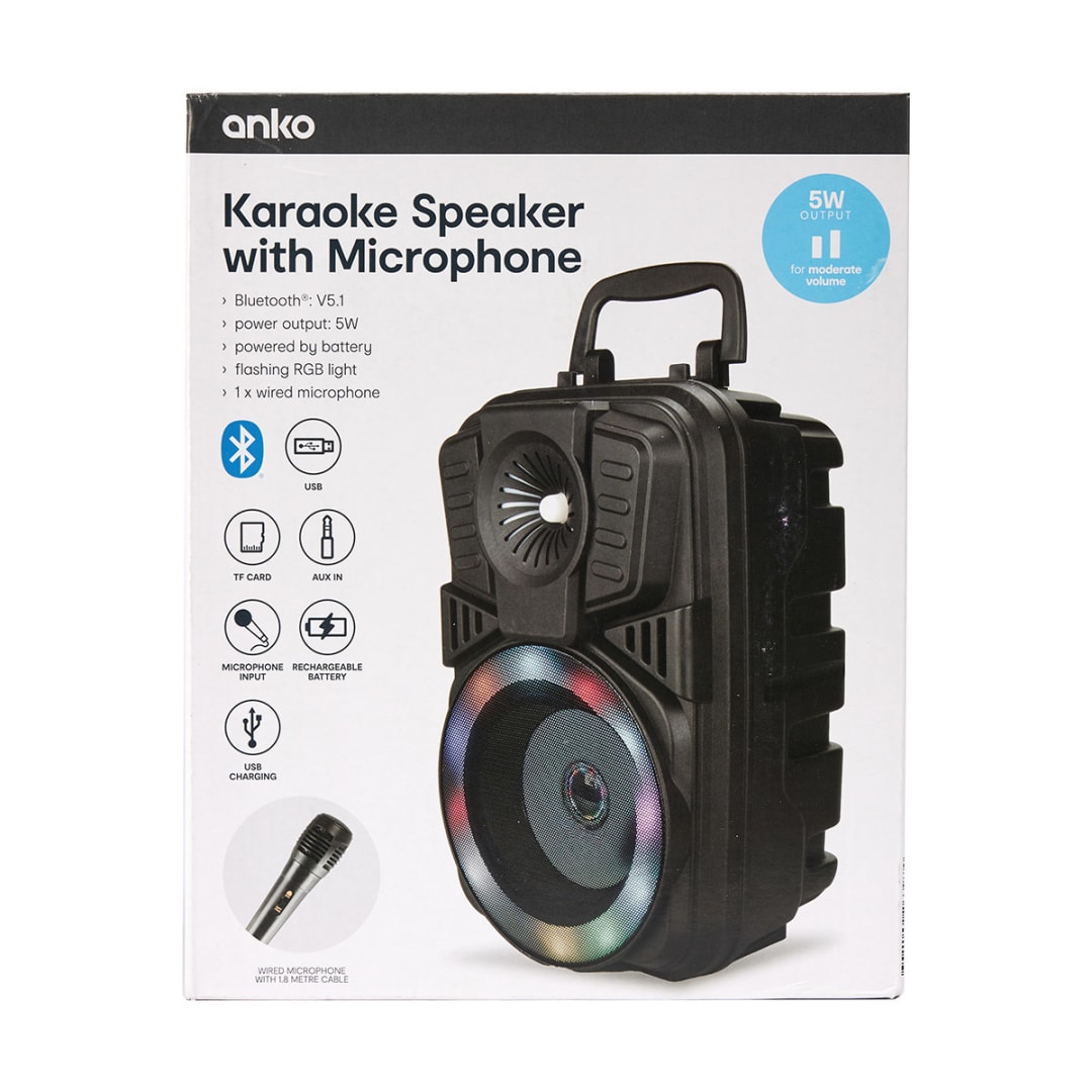 Karaoke Speaker with Microphone Black Kmart NZ