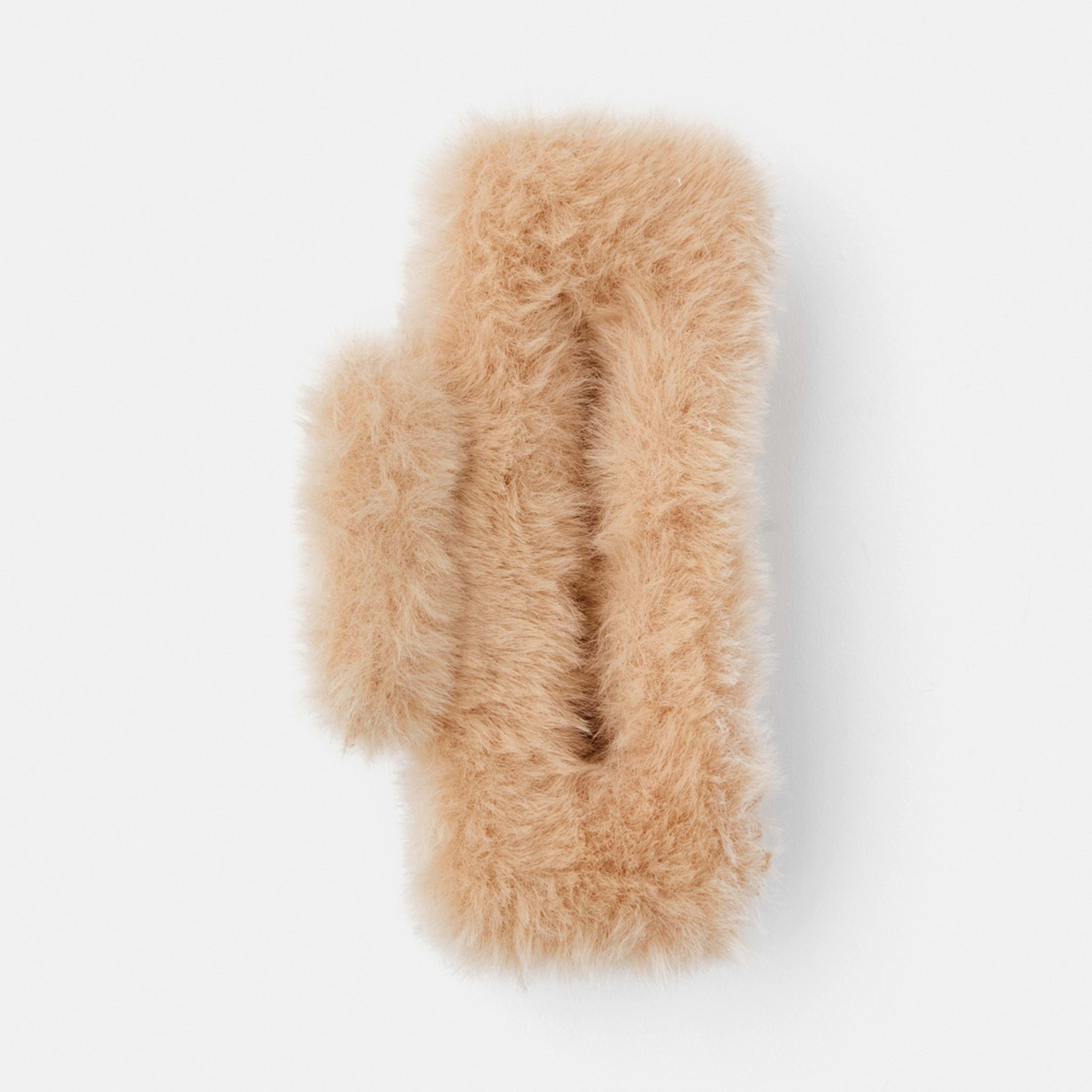 1 Beige Rectangle Fluffy Claw Hair Clip, 1 of 4