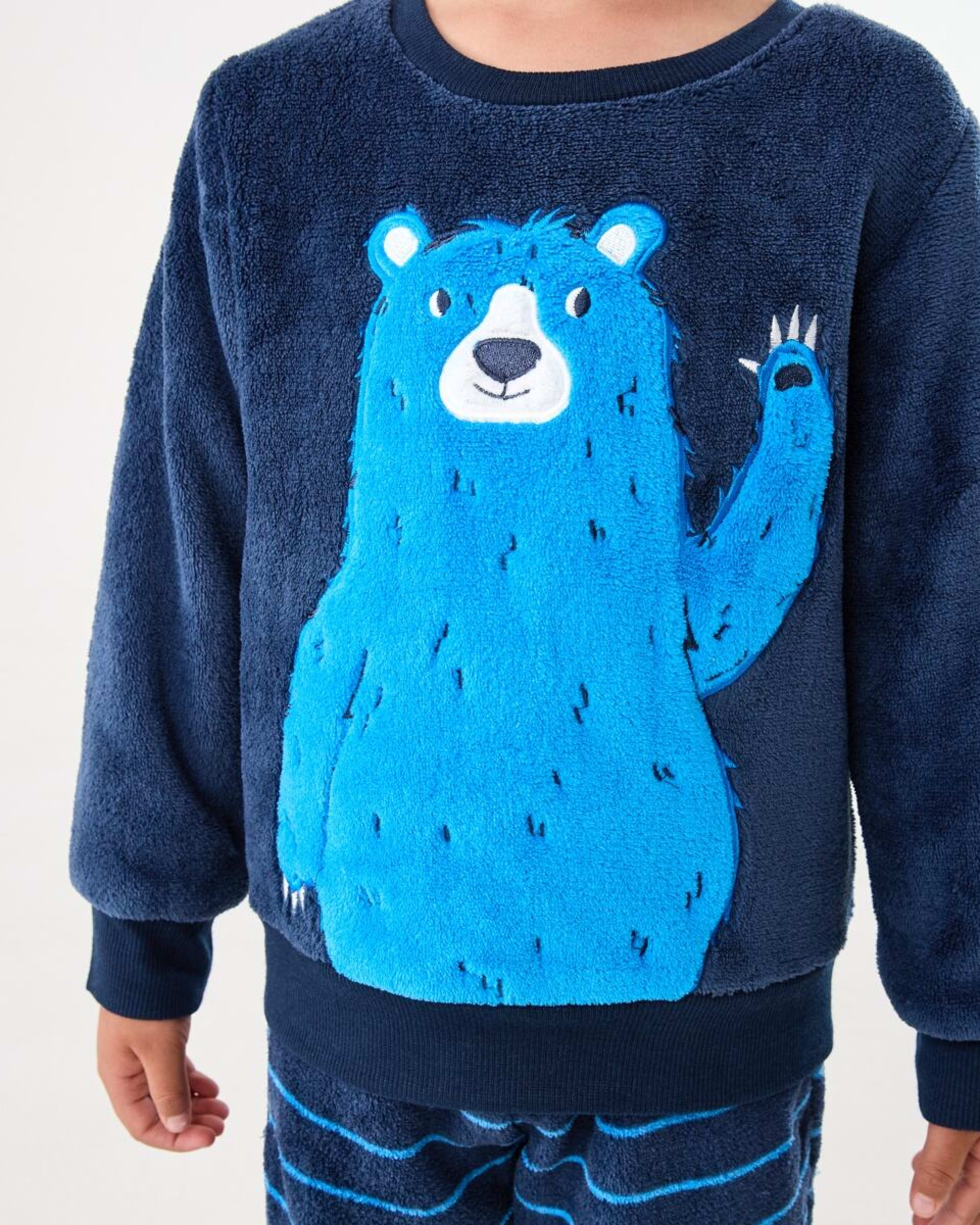 4 Fluffy Pyjama Set Nvy Bear, 4 of 8