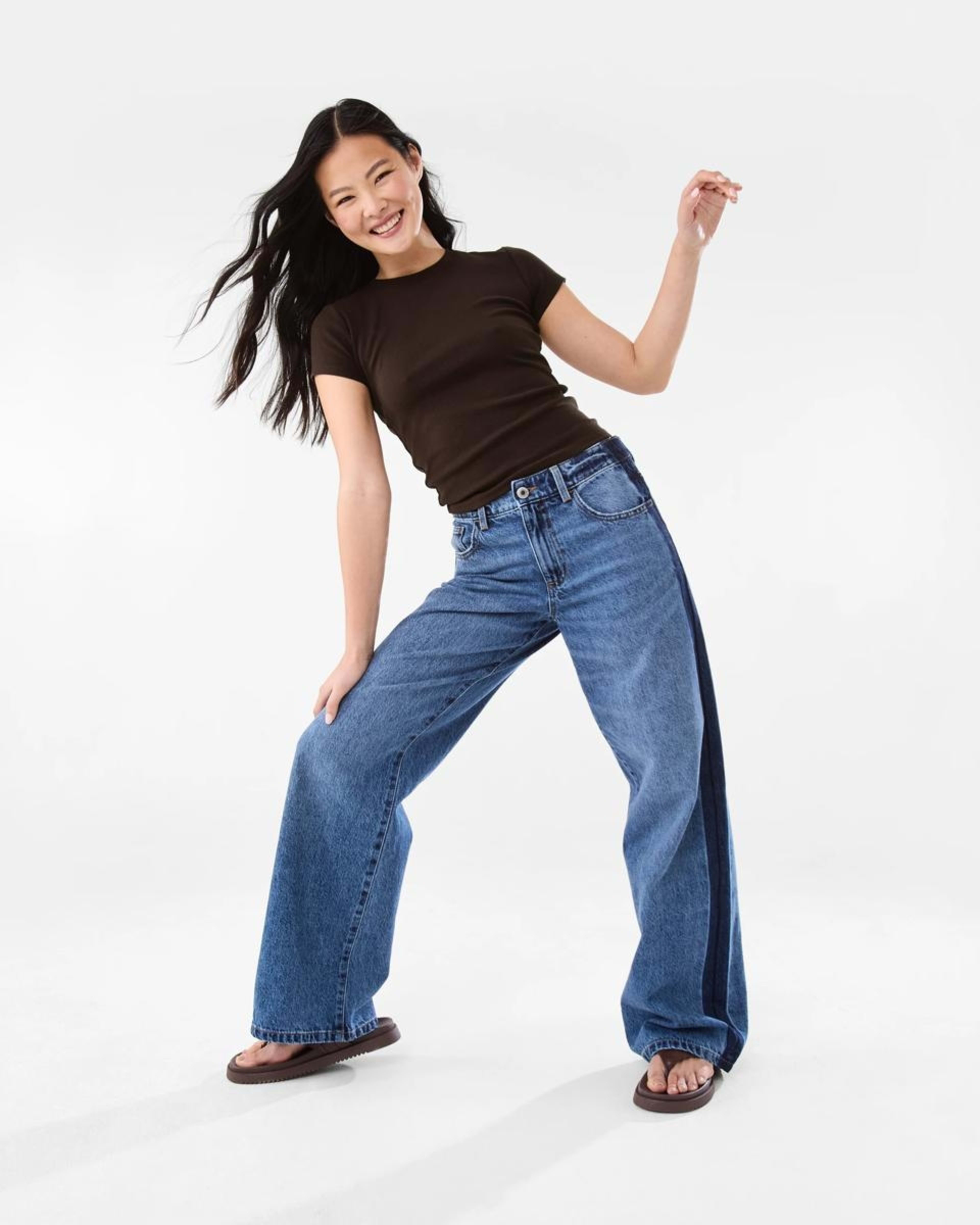 2 Side Stripe Wide Leg Jeans MID WASH, 2 of 10