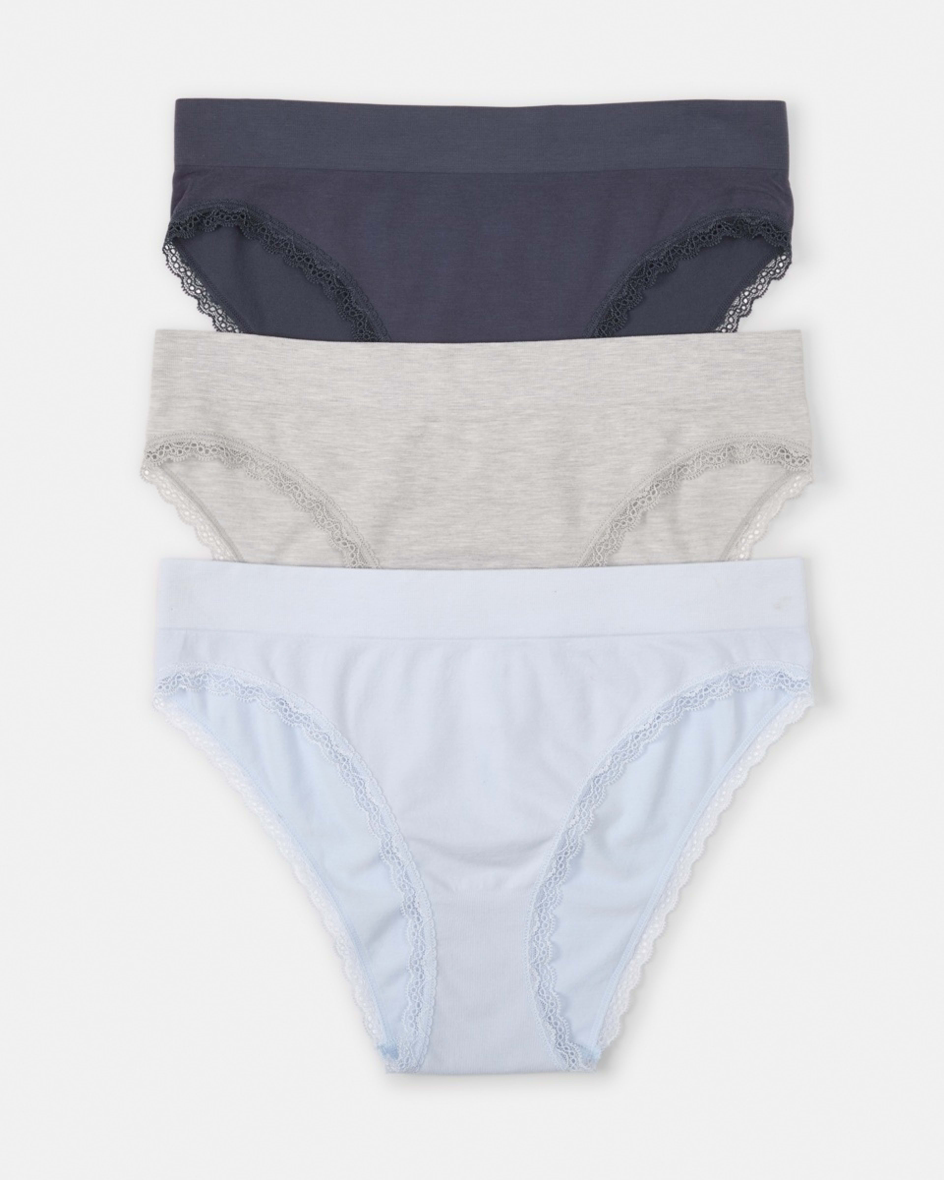 1 3 Pack Seamfree Bamboo Lace Bikini Briefs HALOGEN BLUE, SILVER MARLE, SHADOW NAVY
