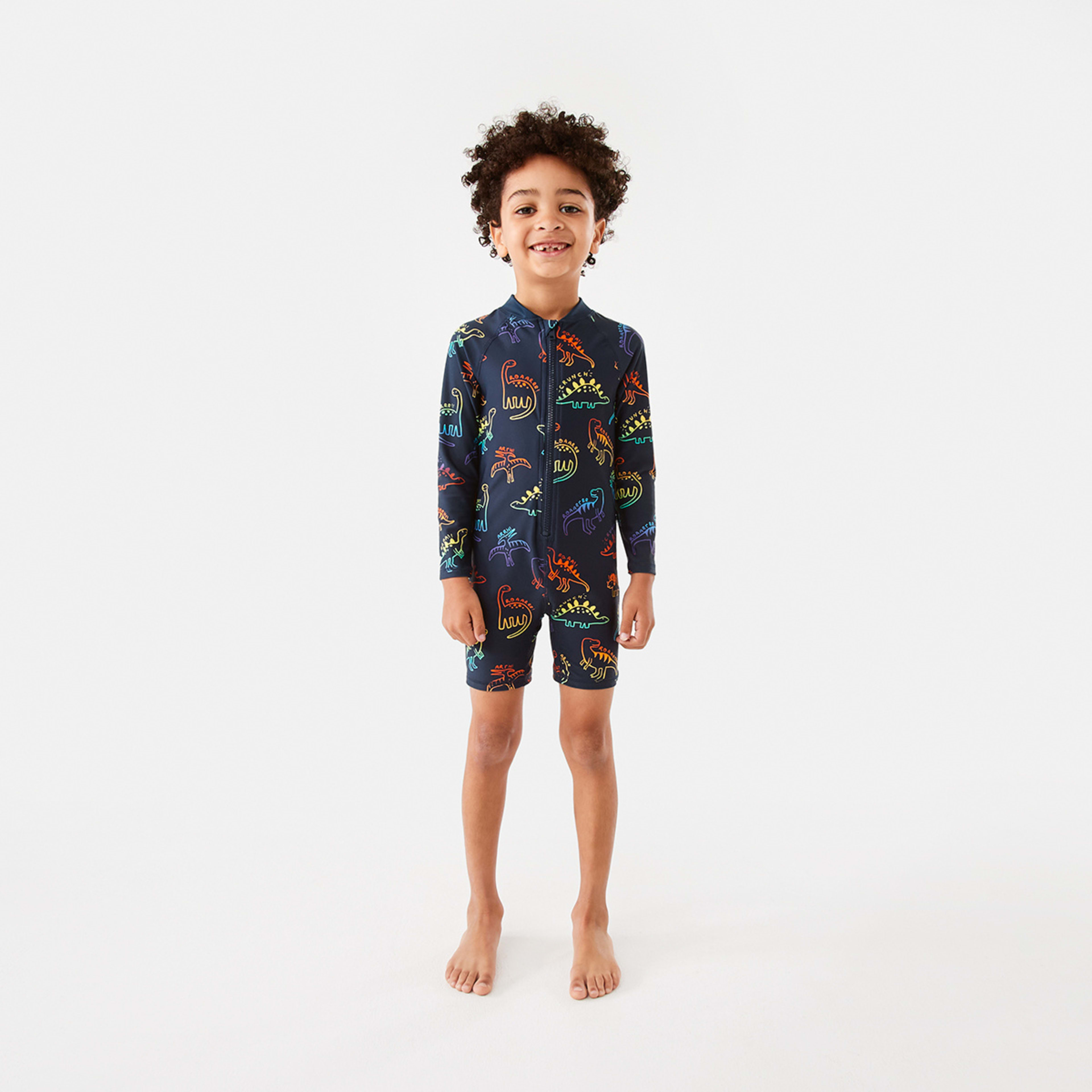 5 Long Sleeve Swimsuit Blue Dino, 5 of 10