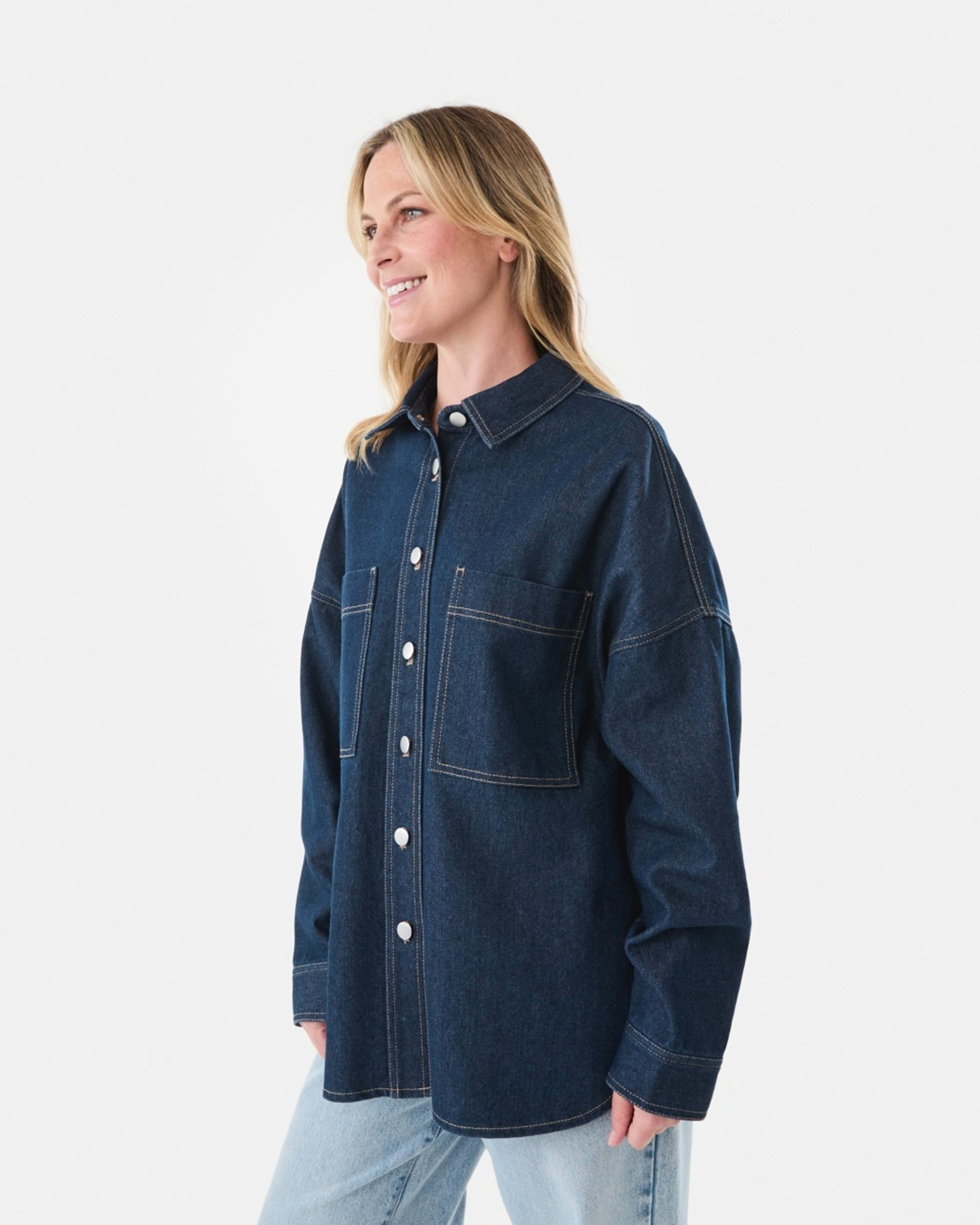 3 Long Sleeve Denim Shirt Dark Wash, 3 of 8