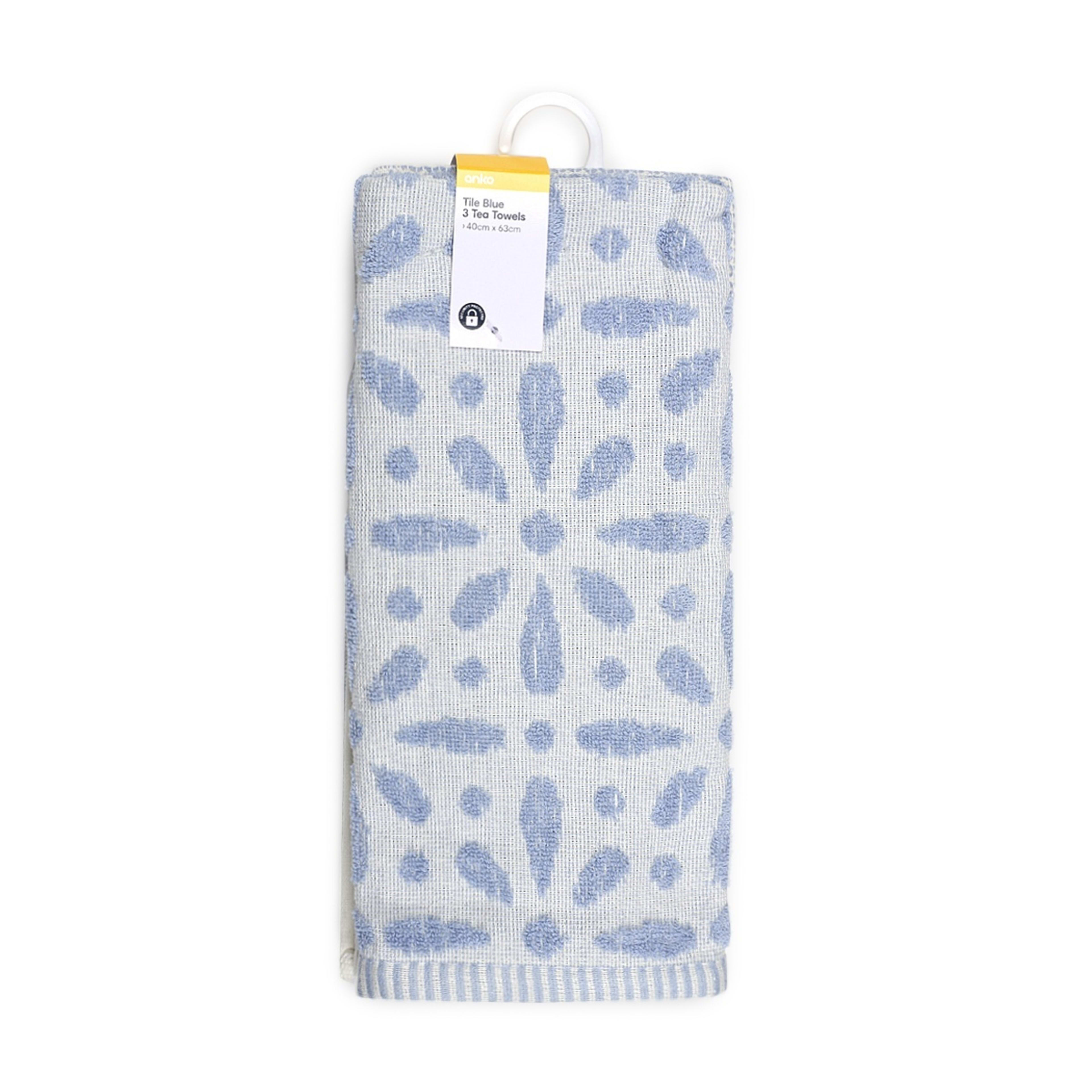 6 3 Pack Tile Blue Tea Towels, 6 of 6