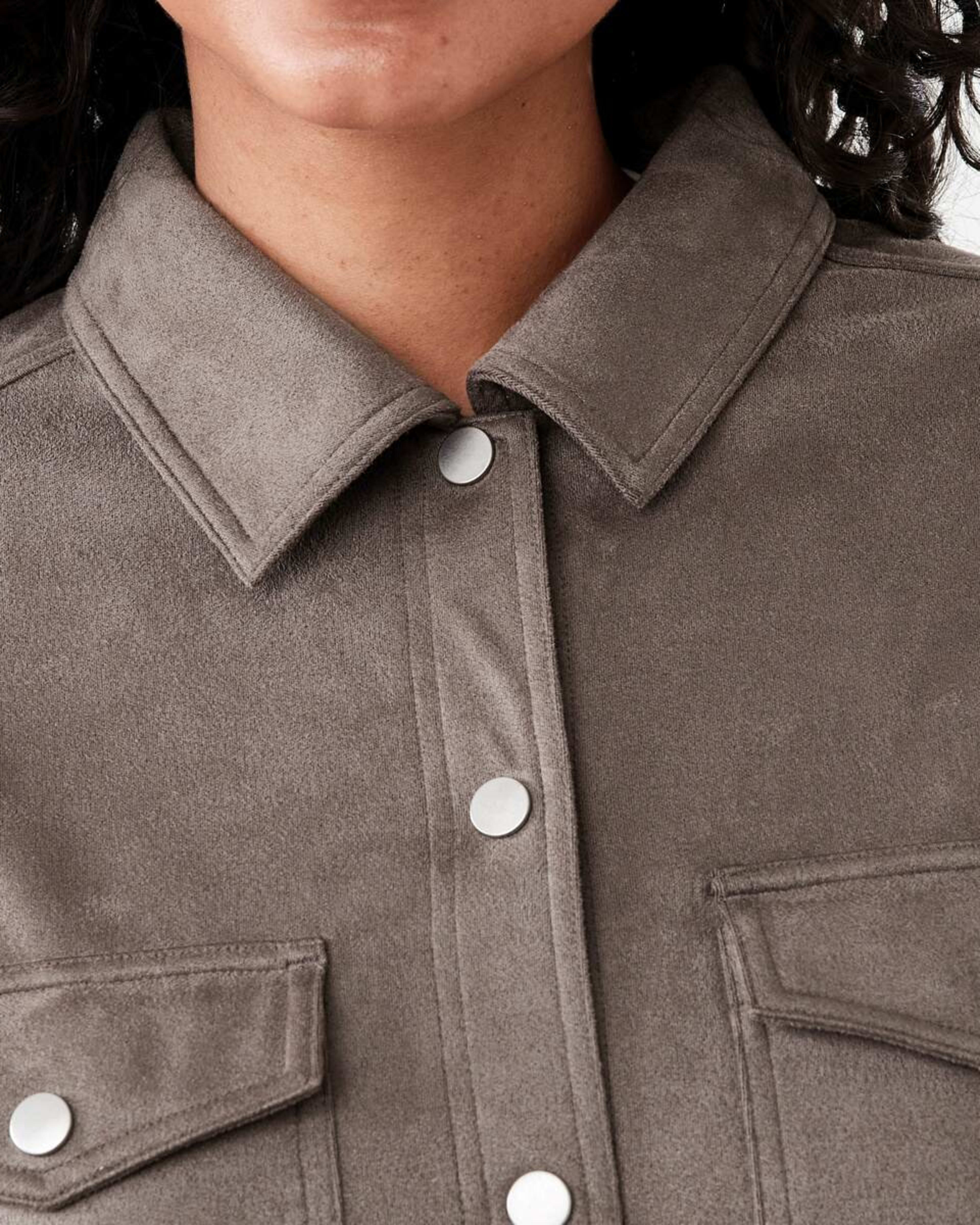 6 Long Sleeve Suedette Shirt Taupe Brn, 6 of 8