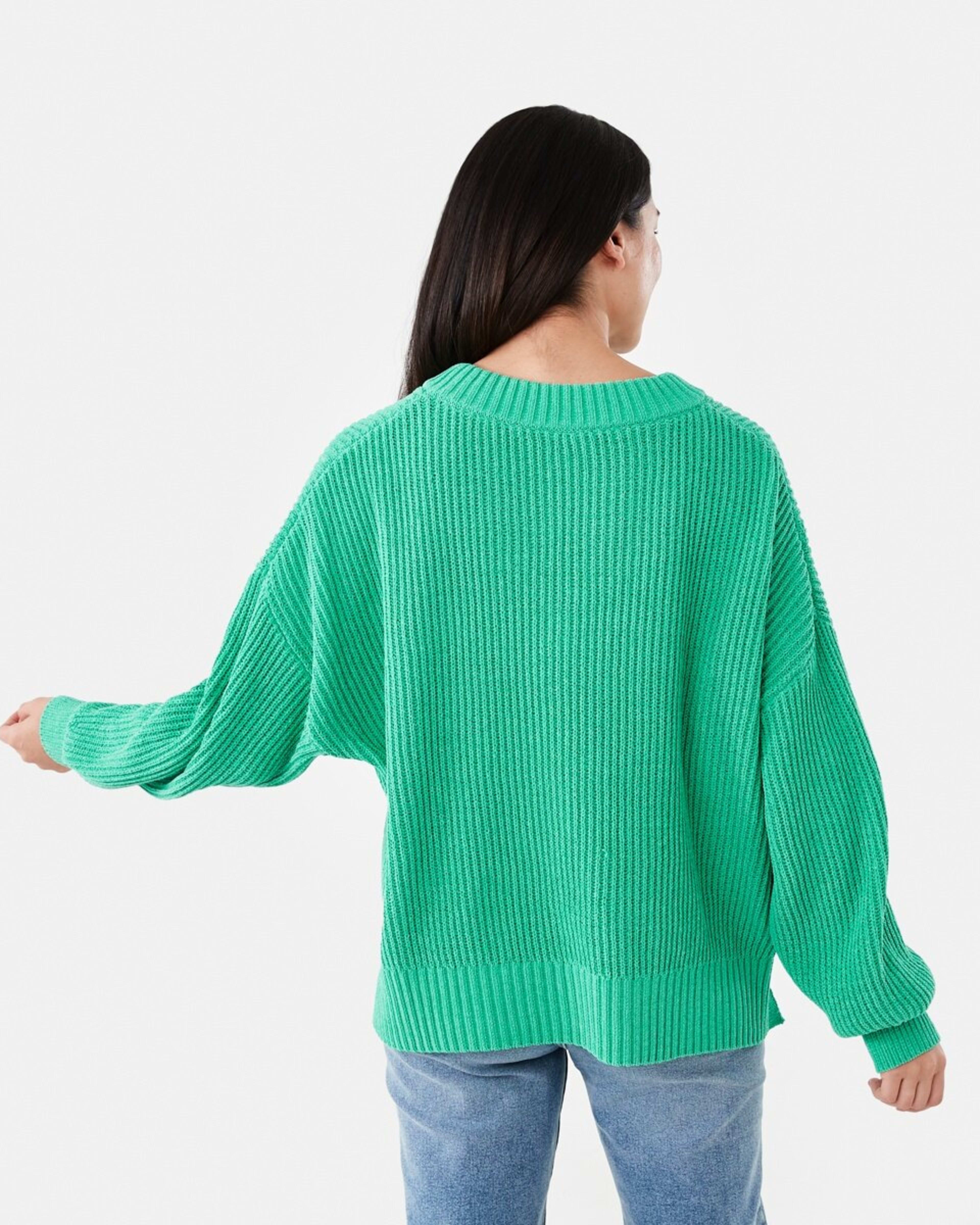 3 Chenille V-Neck Jumper SIMPLY GREEN, 3 of 5