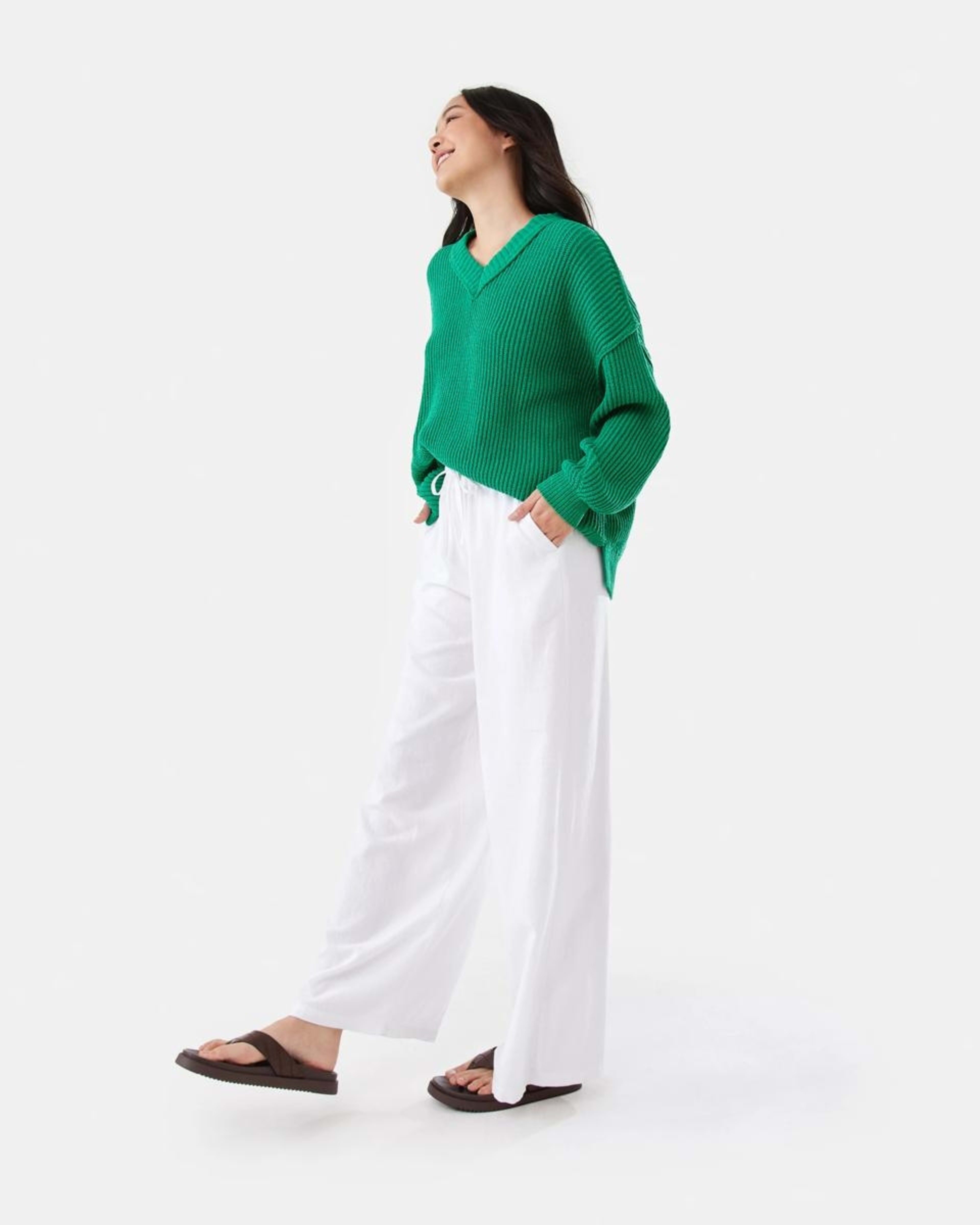 3 Linen Blend Wide Leg Pants WHITE, 3 of 5