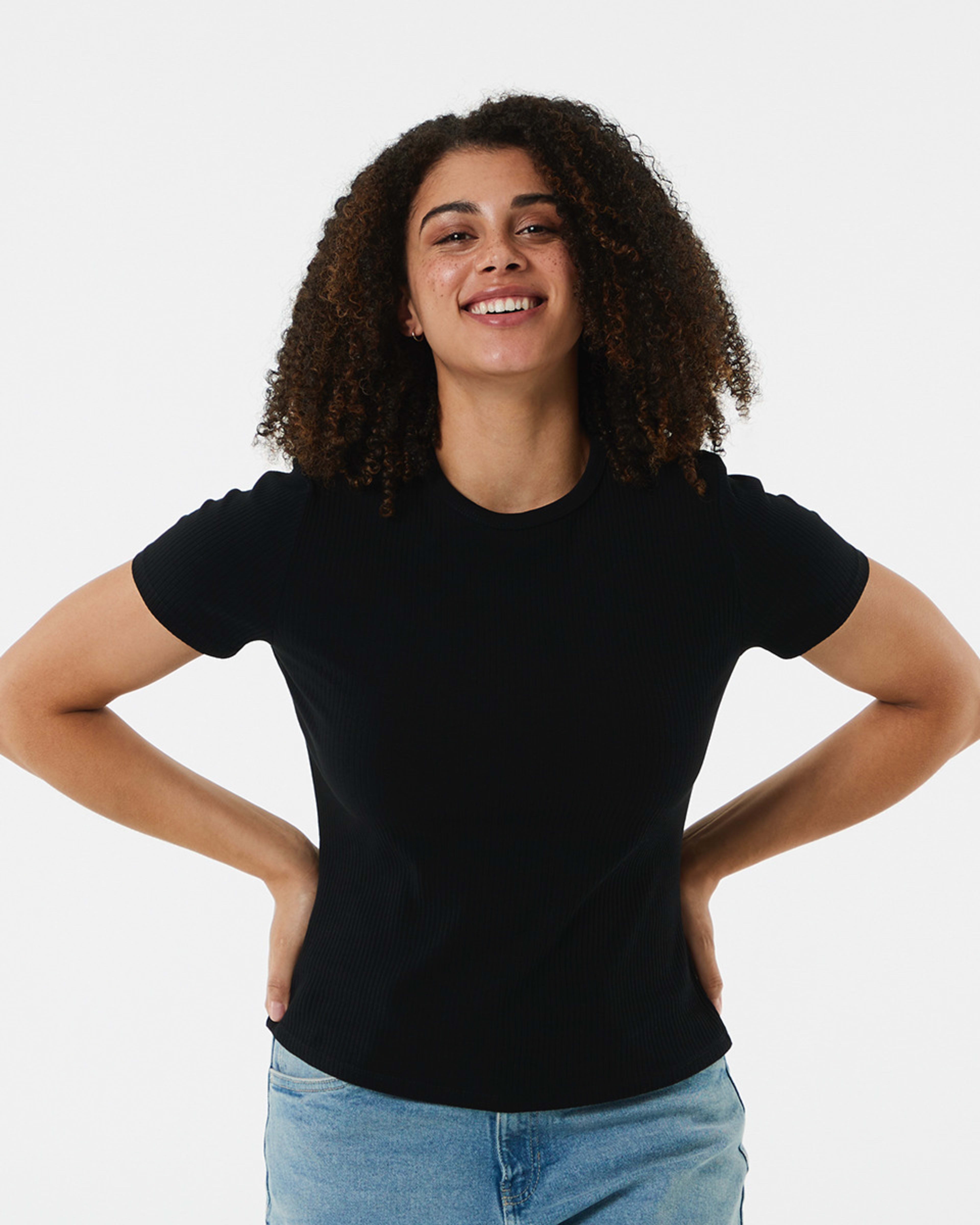 1 Short Sleeve Rib Crew Neck T-shirt Black, 1 of 6