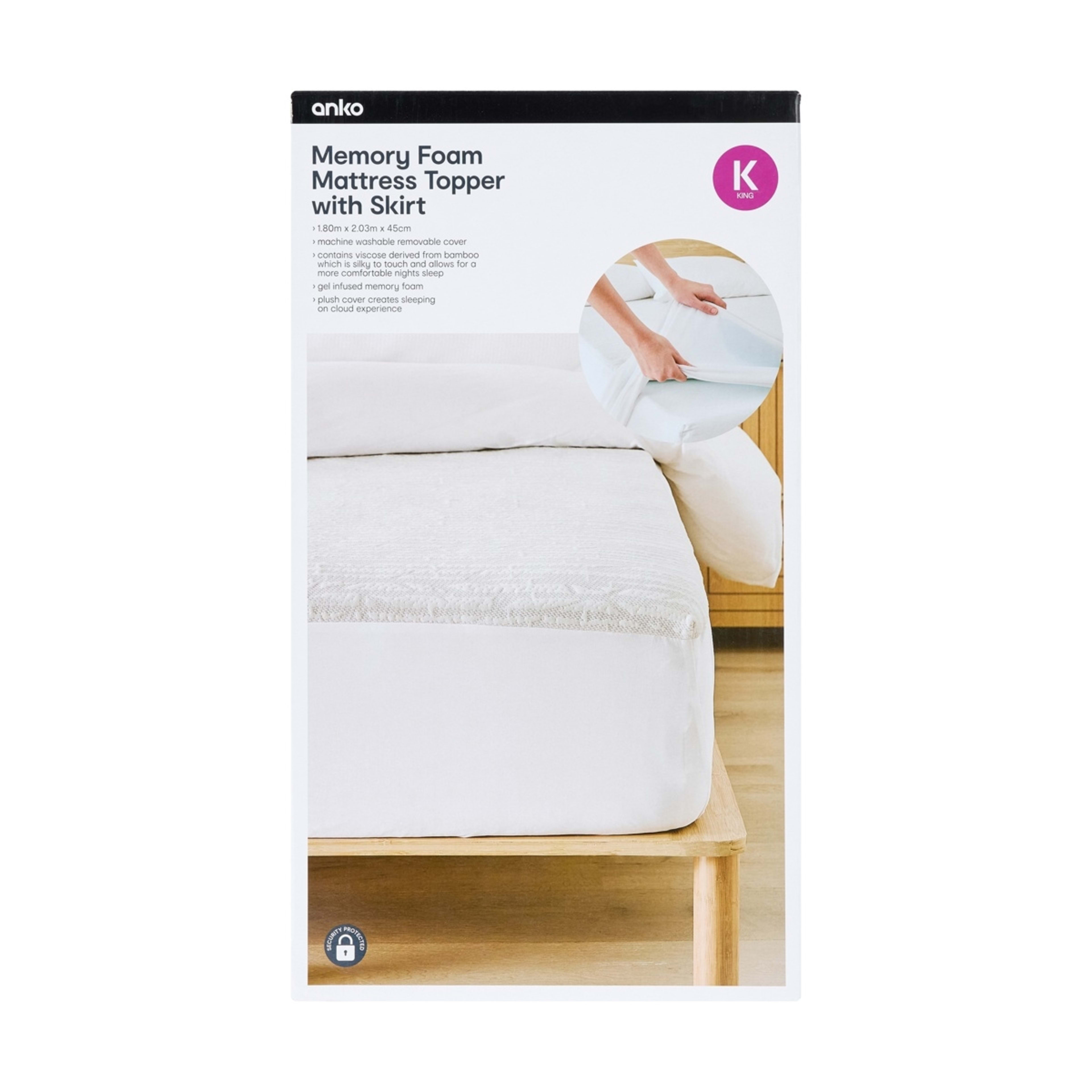 1 Memory Foam Mattress Topper with Skirt - King Bed, White and Grey, 1 of 10